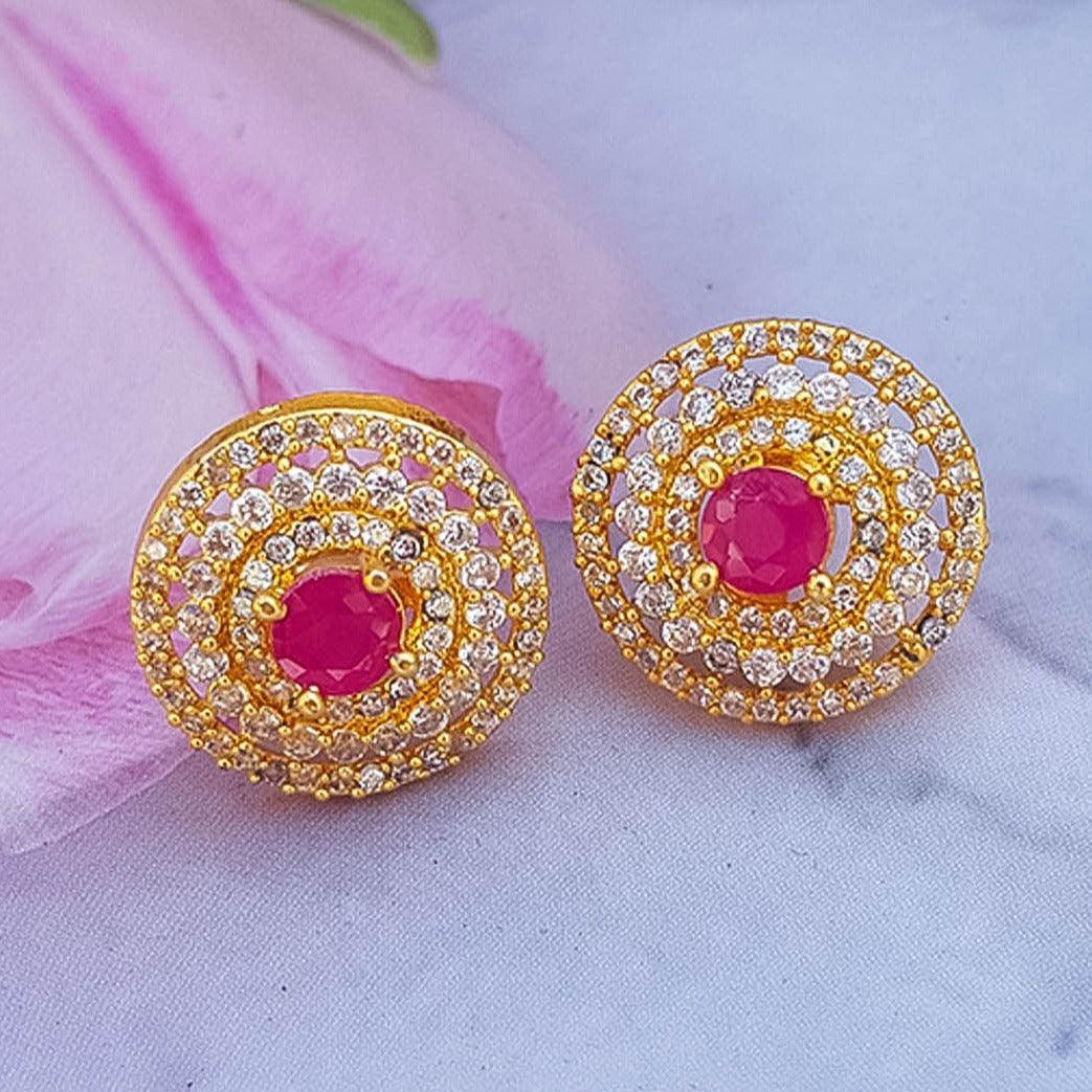 Premium Gold Plated CZKempu Studded Jhumka / stud/ earrings 10519N - Griiham