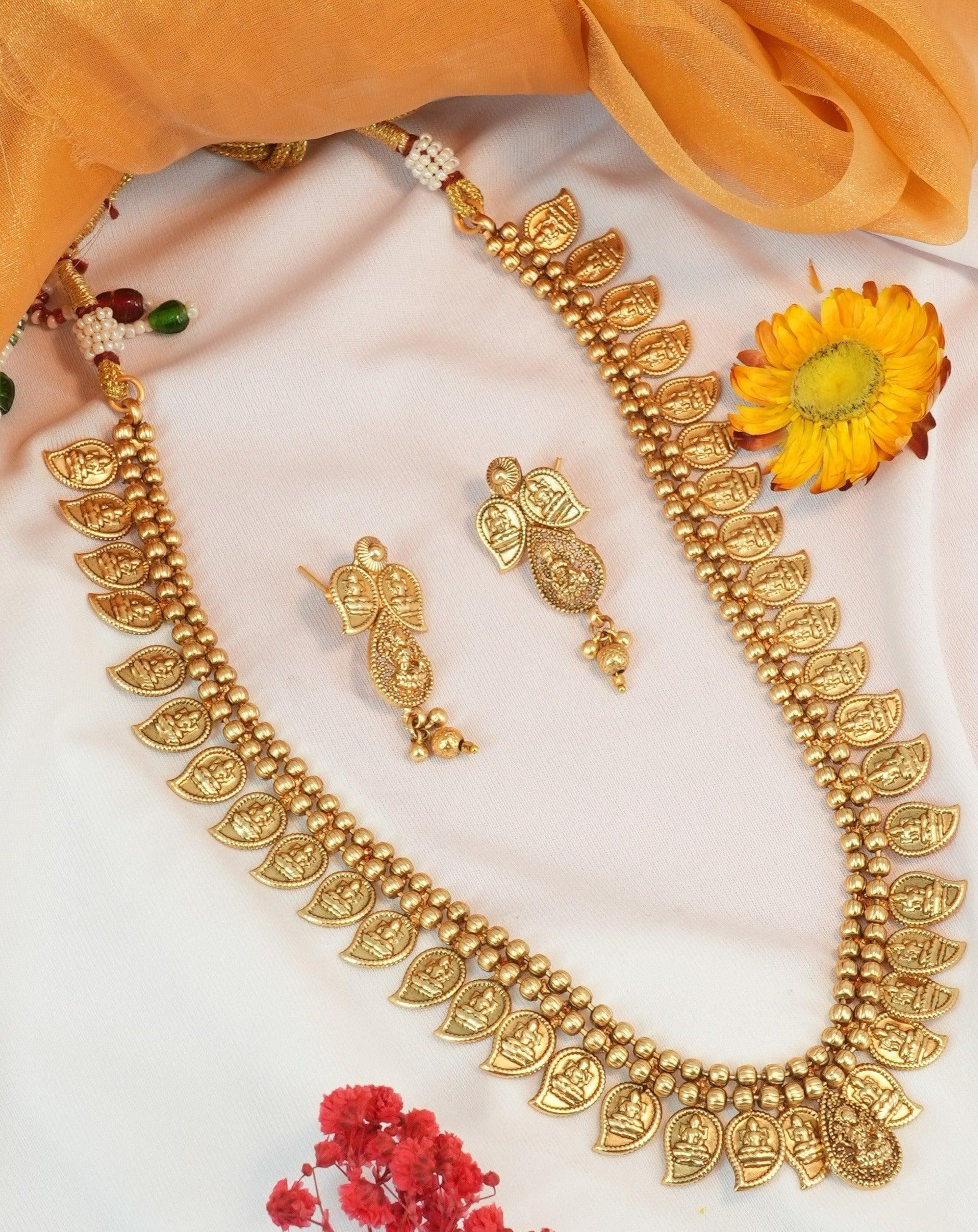 Premium Gold Plated Classic Laxmi Kasu Necklace set 11325N - Griiham