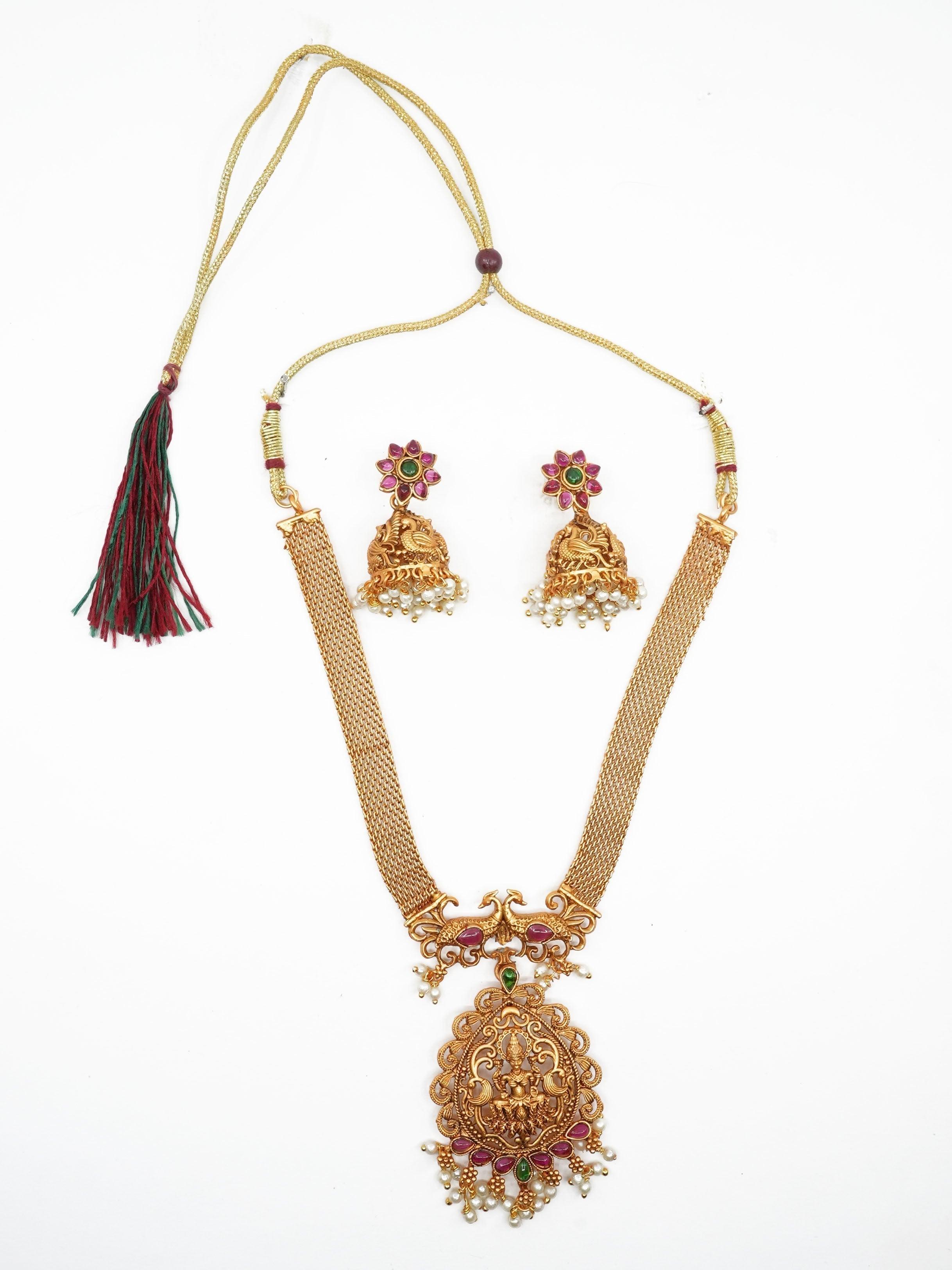 Premium Gold Plated Classic Laxmi Necklace set 10686N - Griiham