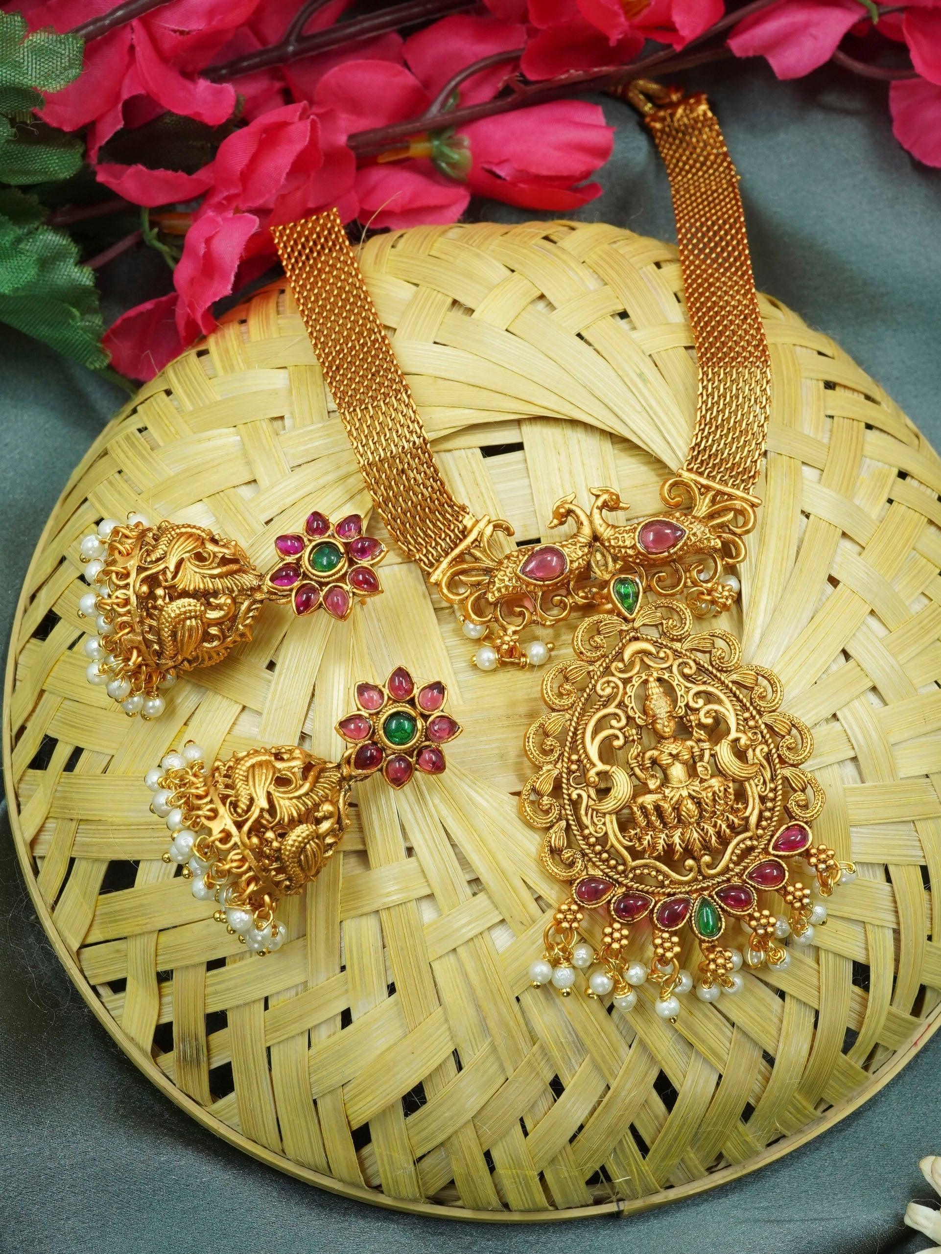 Premium Gold Plated Classic Laxmi Necklace set 10686N - Griiham