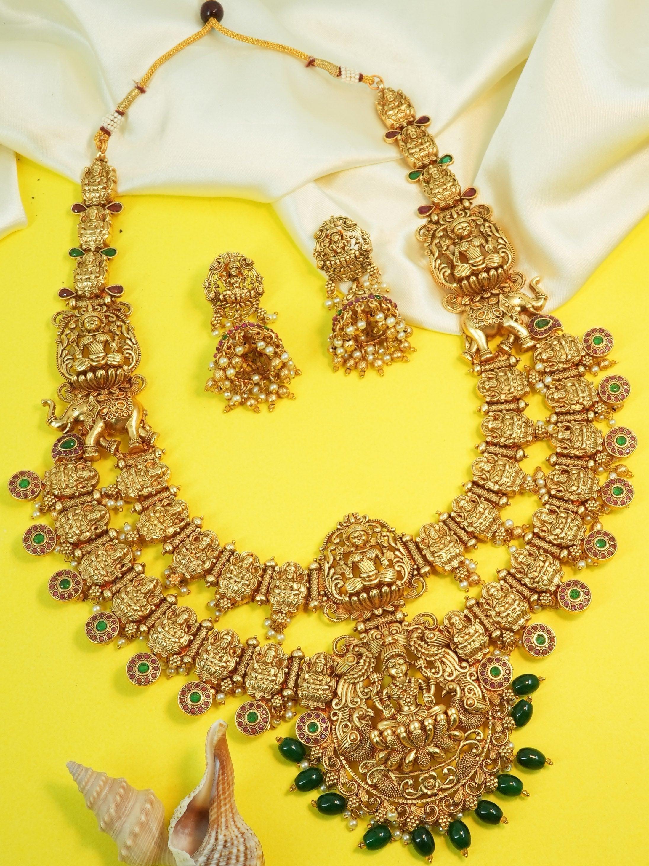 Premium Gold Plated Classic Laxmi Necklace set 11324N - Griiham