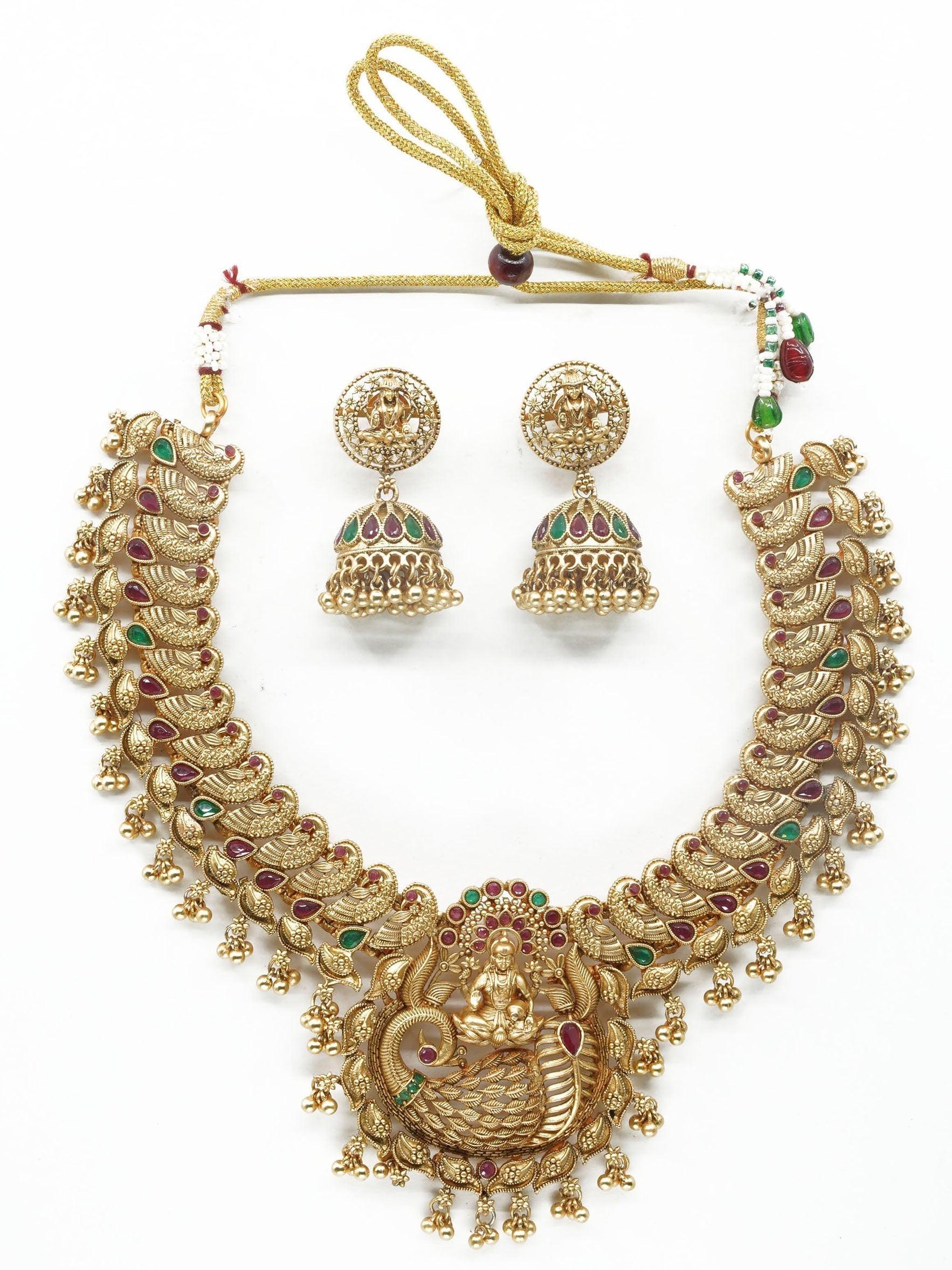 Premium Gold Plated Classic Laxmi Necklace set 11327N - Griiham