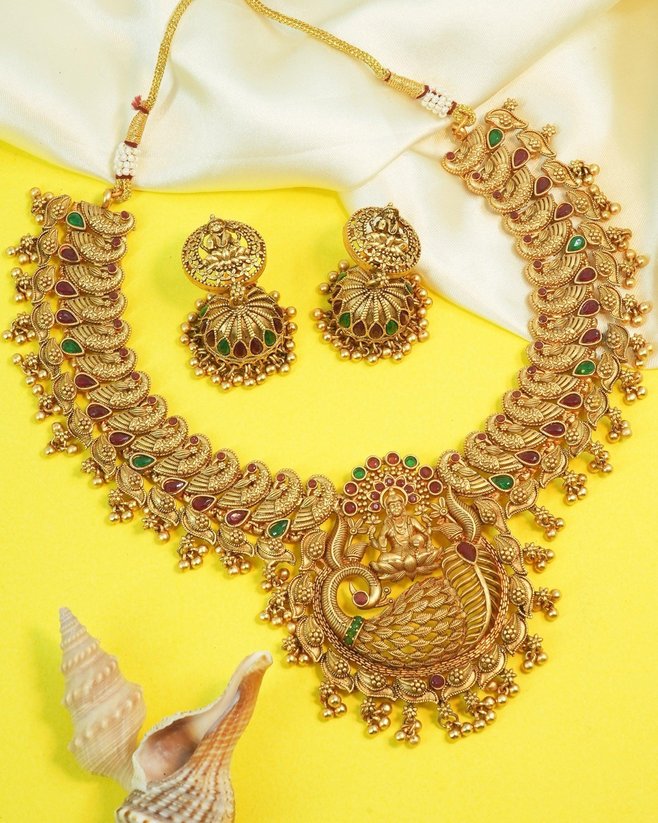 Premium Gold Plated Classic Laxmi Necklace set 11327N - Griiham