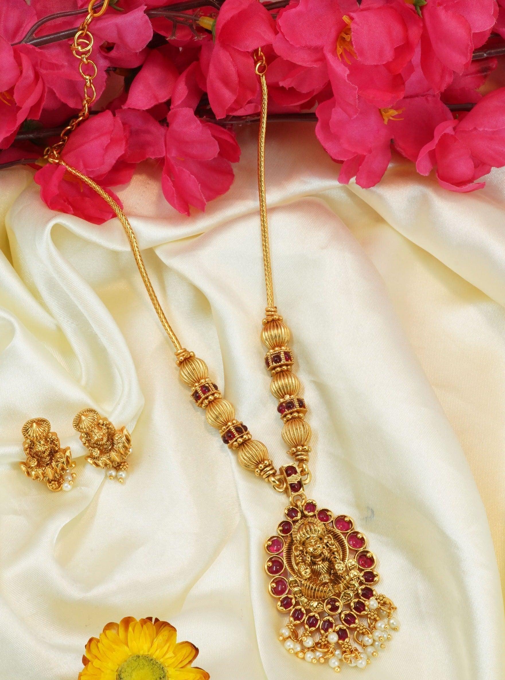 Premium Gold Plated Classic Siddhalaxmi Laxmi Necklace set 11306N - Griiham