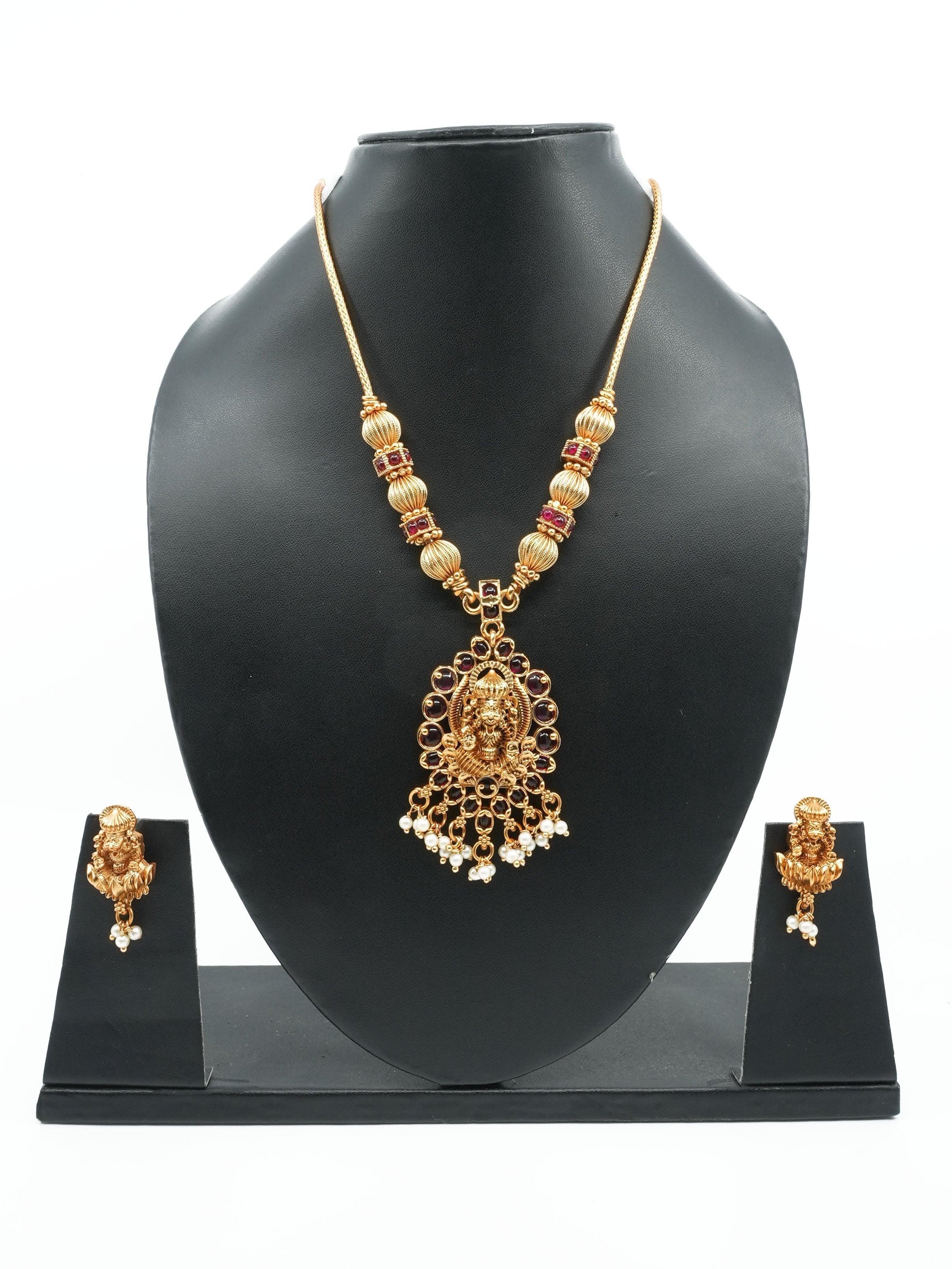 Premium Gold Plated Classic Siddhalaxmi Laxmi Necklace set 11306N - Griiham