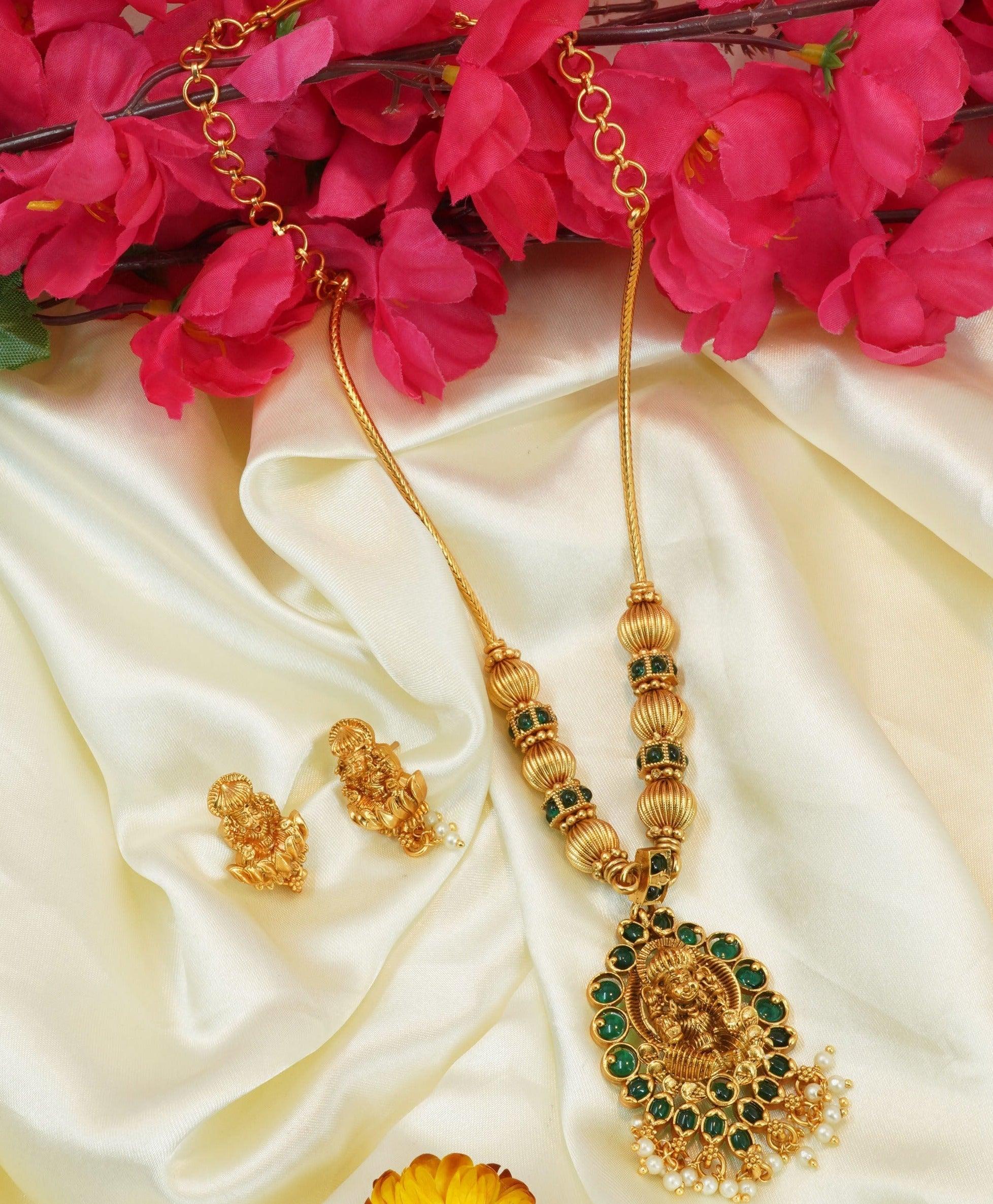 Premium Gold Plated Classic Siddhalaxmi Laxmi Necklace set 11306N - Griiham