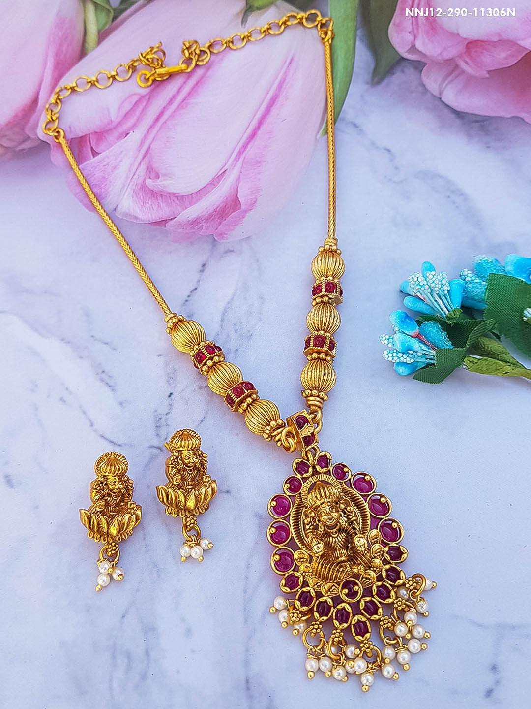 Premium Gold Plated Classic Siddhalaxmi Laxmi Necklace set 11306N - Griiham