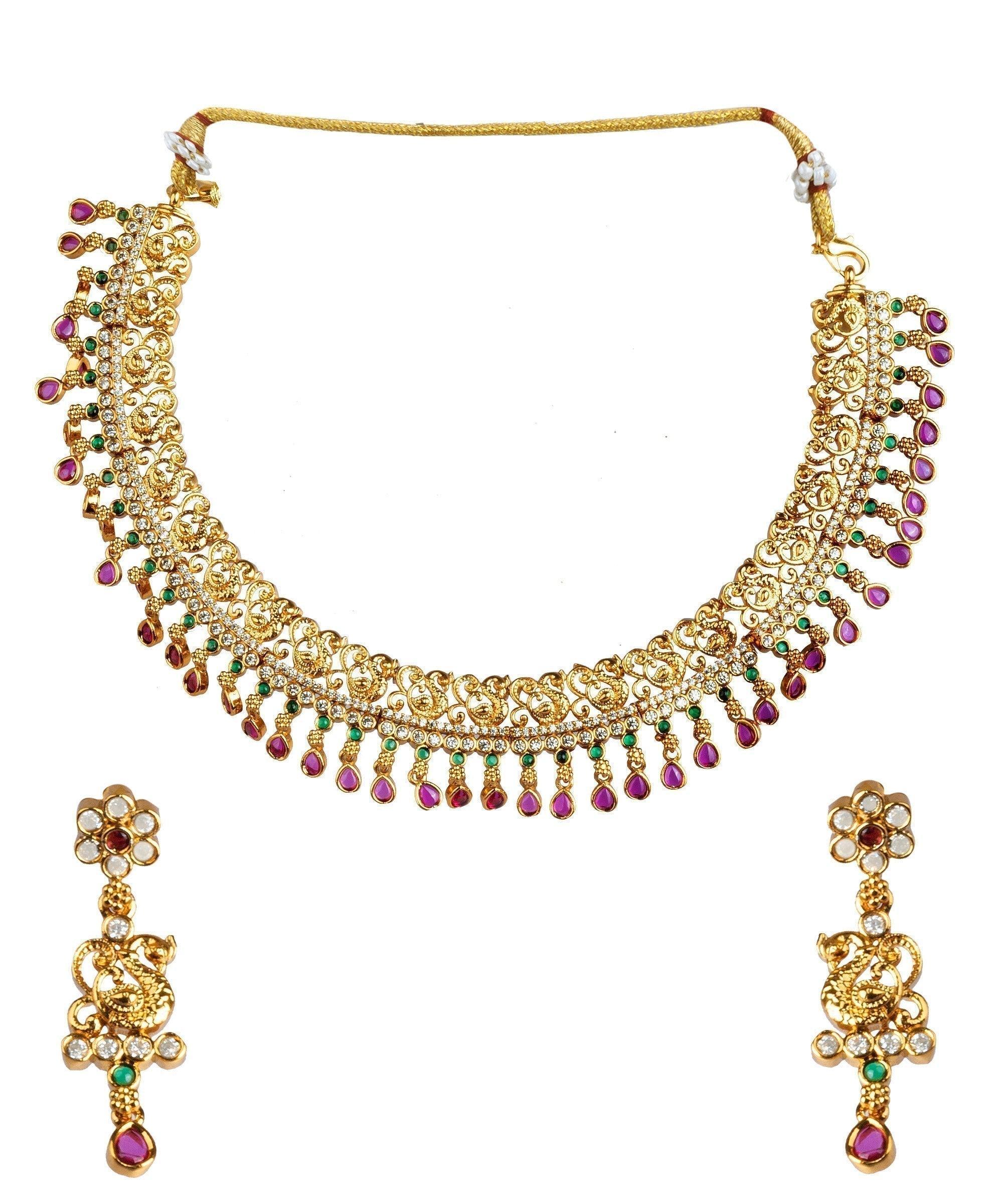 Premium Gold Plated Designer CZ Necklace Set - Griiham