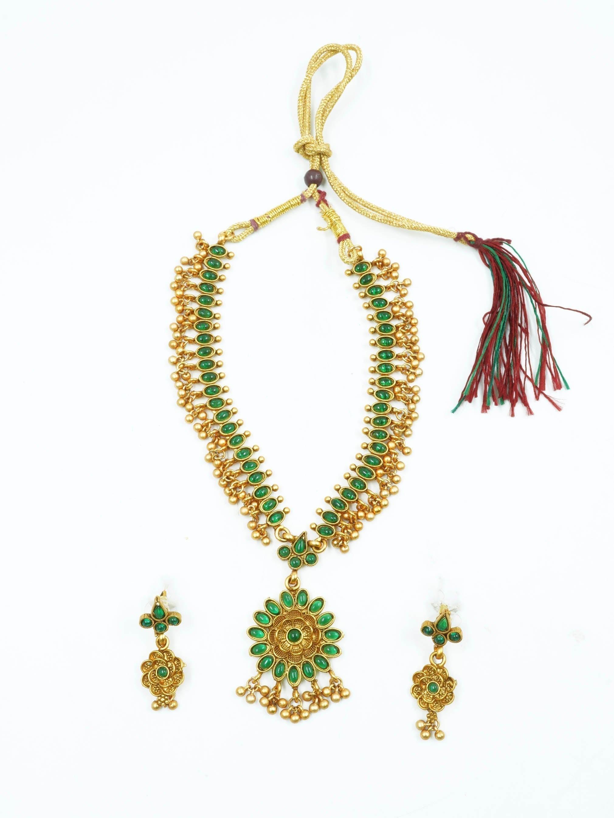 Premium Gold Plated Elegant Necklace Set with Green Color Stones - Griiham