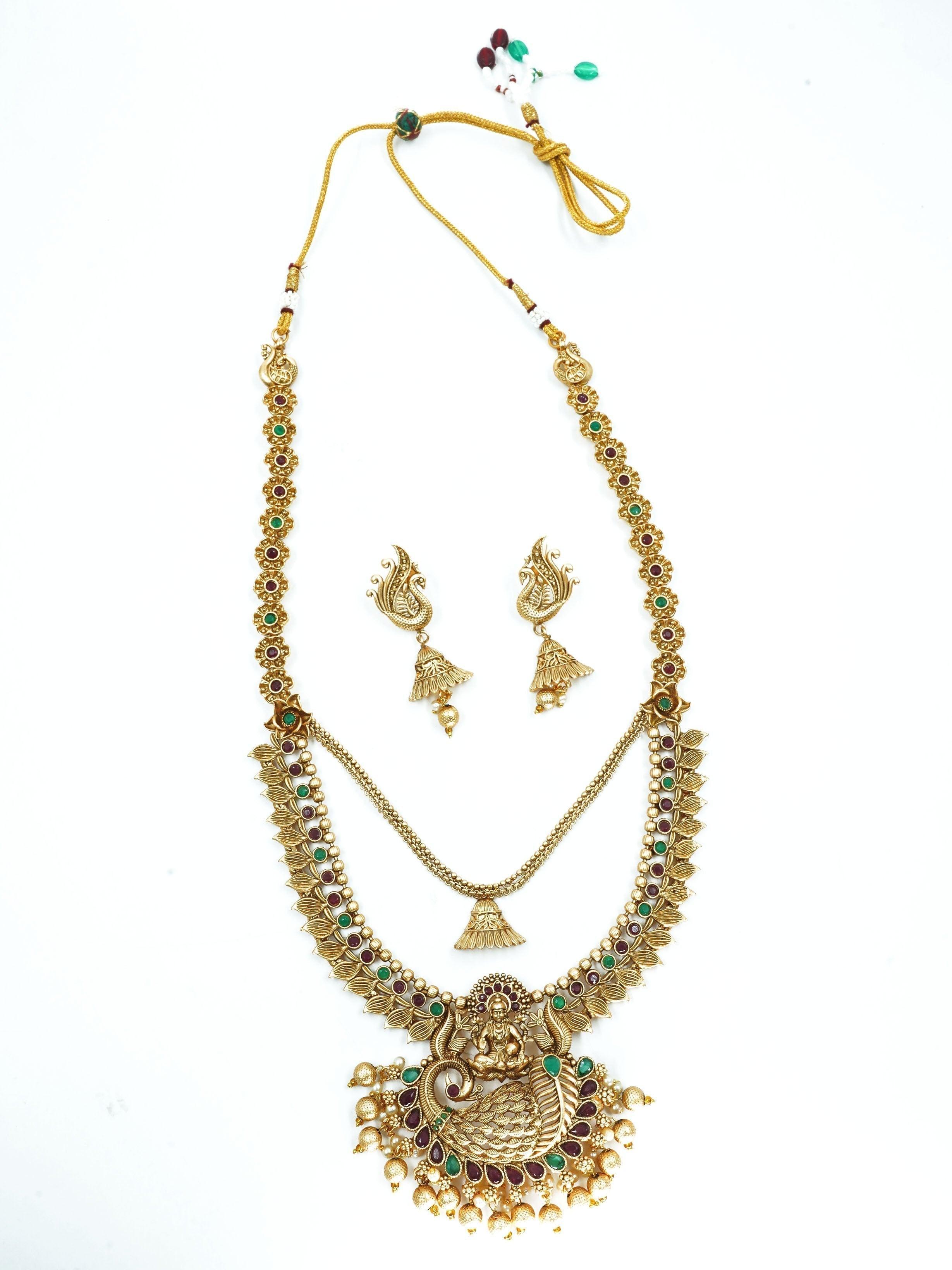 Premium Gold Plated Grand Long Laxmi Necklace Set - Griiham