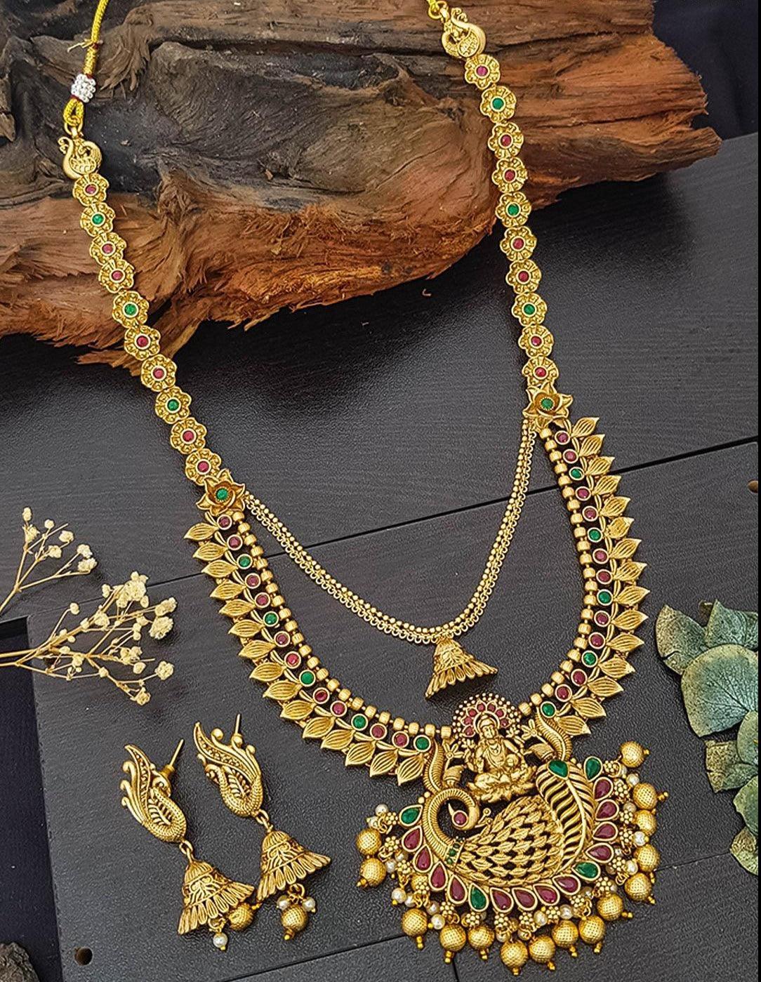 Premium Gold Plated Grand Long Laxmi Necklace Set