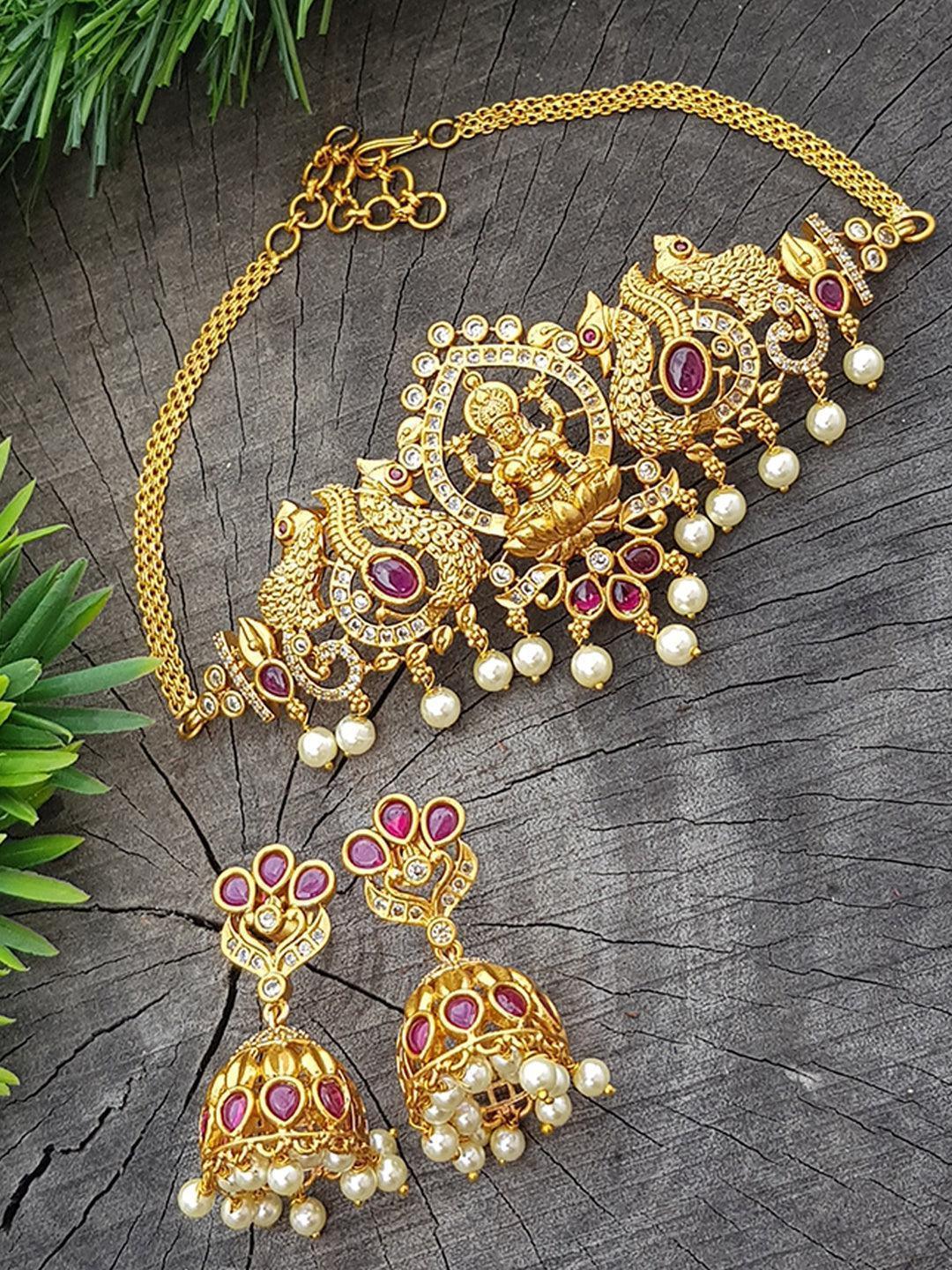 Premium Gold Plated Half Choker Laxmi Set with CZ Stones - Griiham