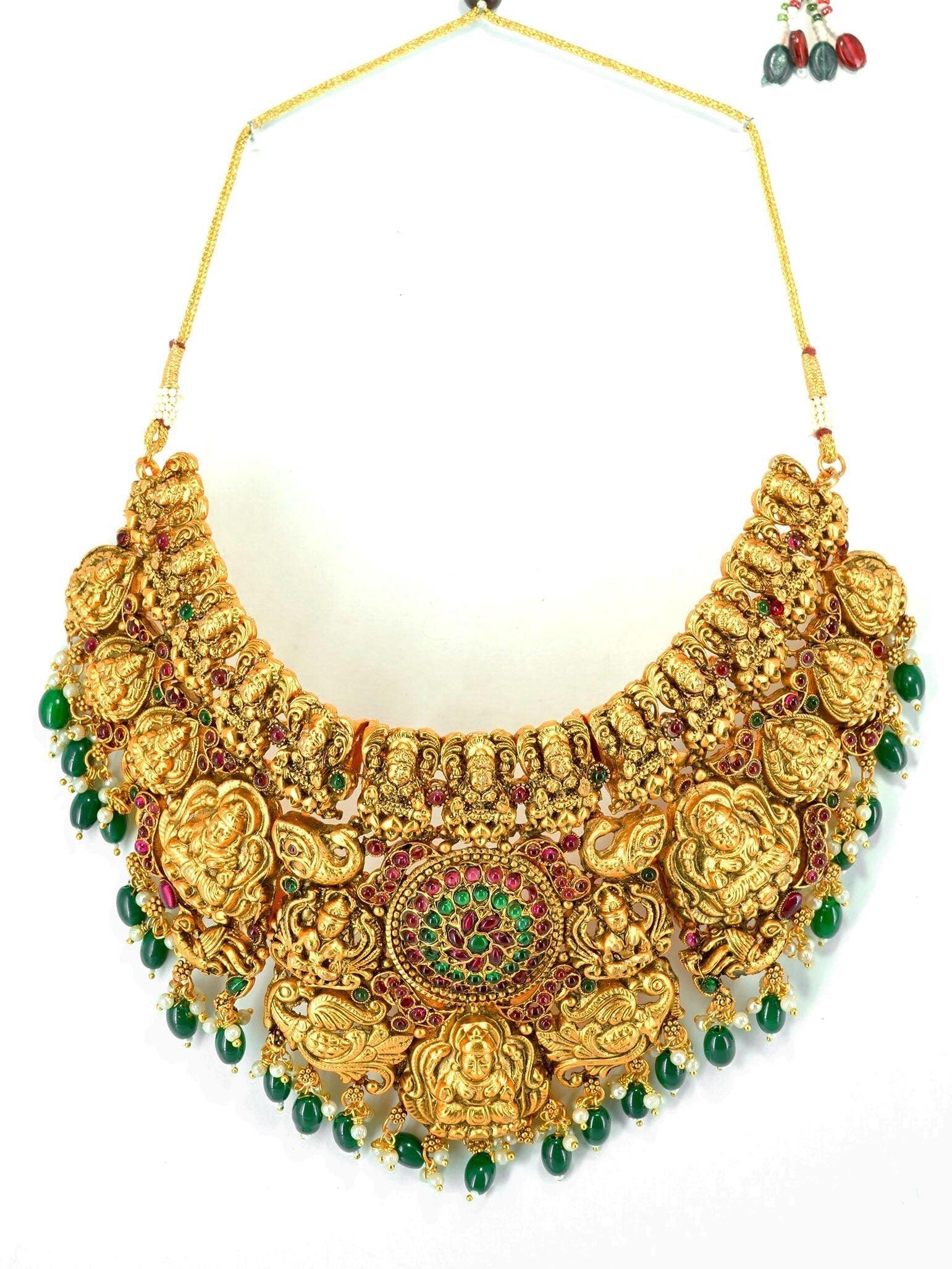 Premium Gold Plated Heavy Laxmi Choker Necklace set for Special Occasions 9638N - Griiham