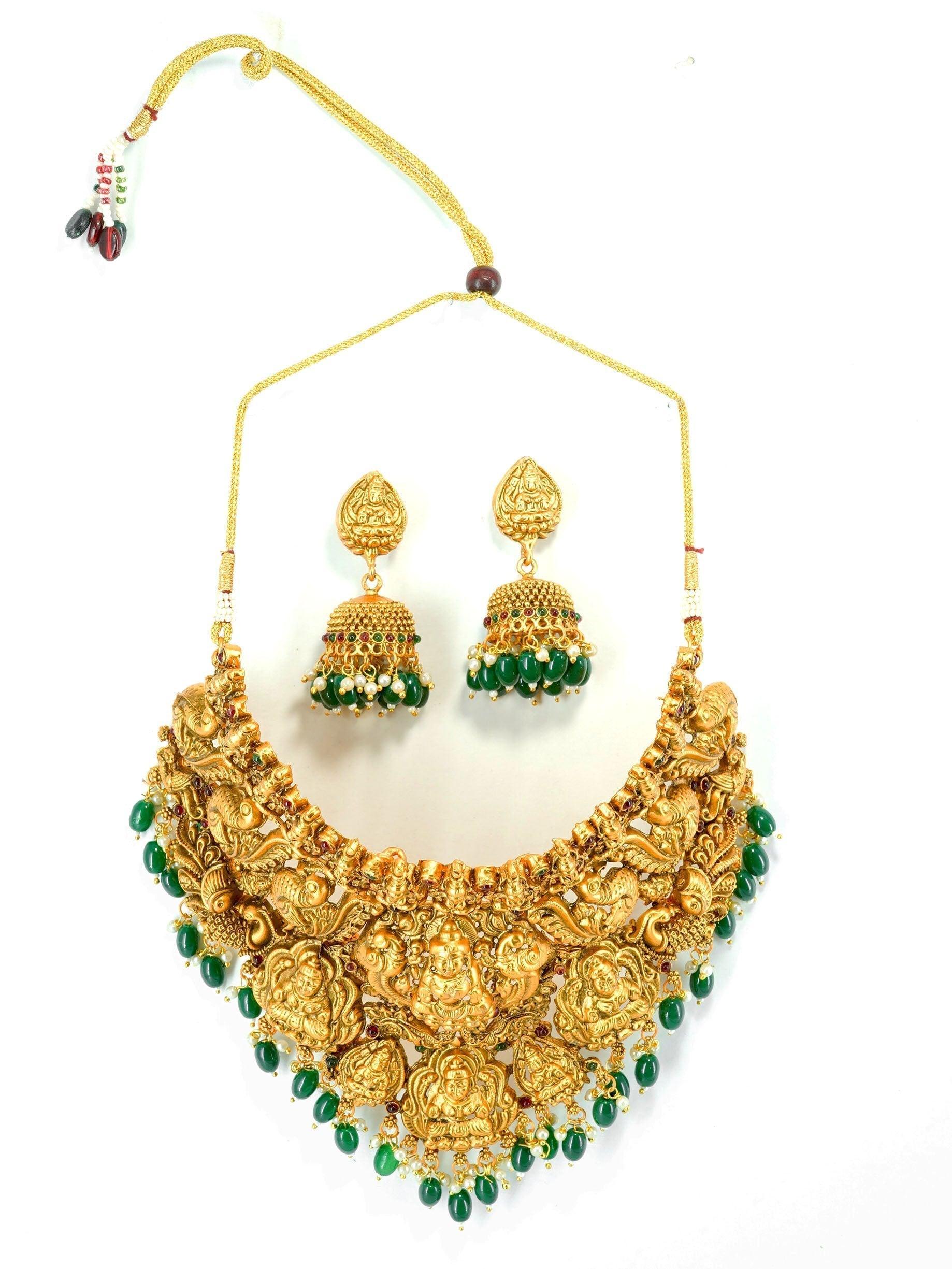 Premium Gold Plated Heavy Laxmi Choker Necklace set for Special Occasions 9639N - Griiham