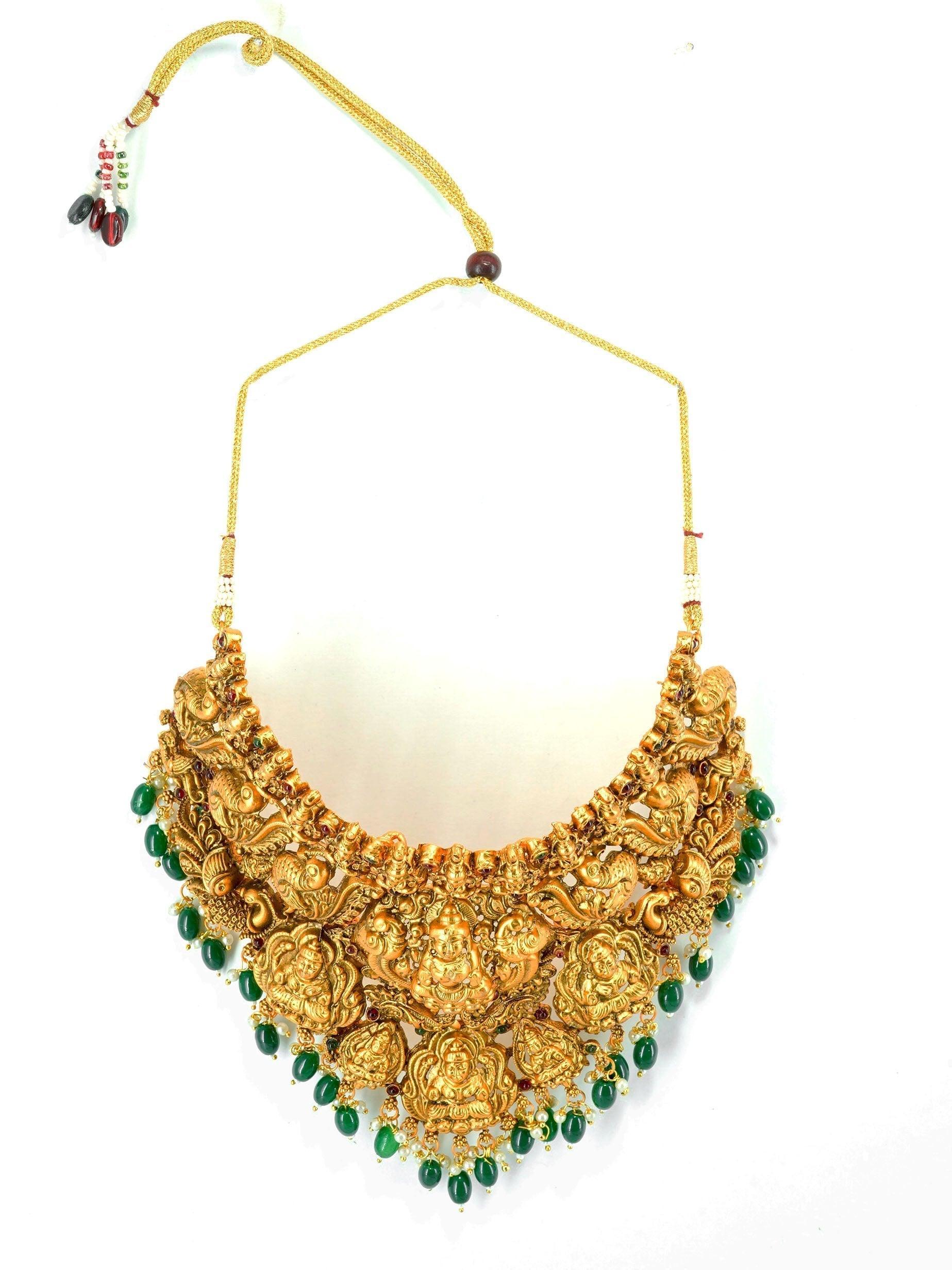 Premium Gold Plated Heavy Laxmi Choker Necklace set for Special Occasions 9639N - Griiham