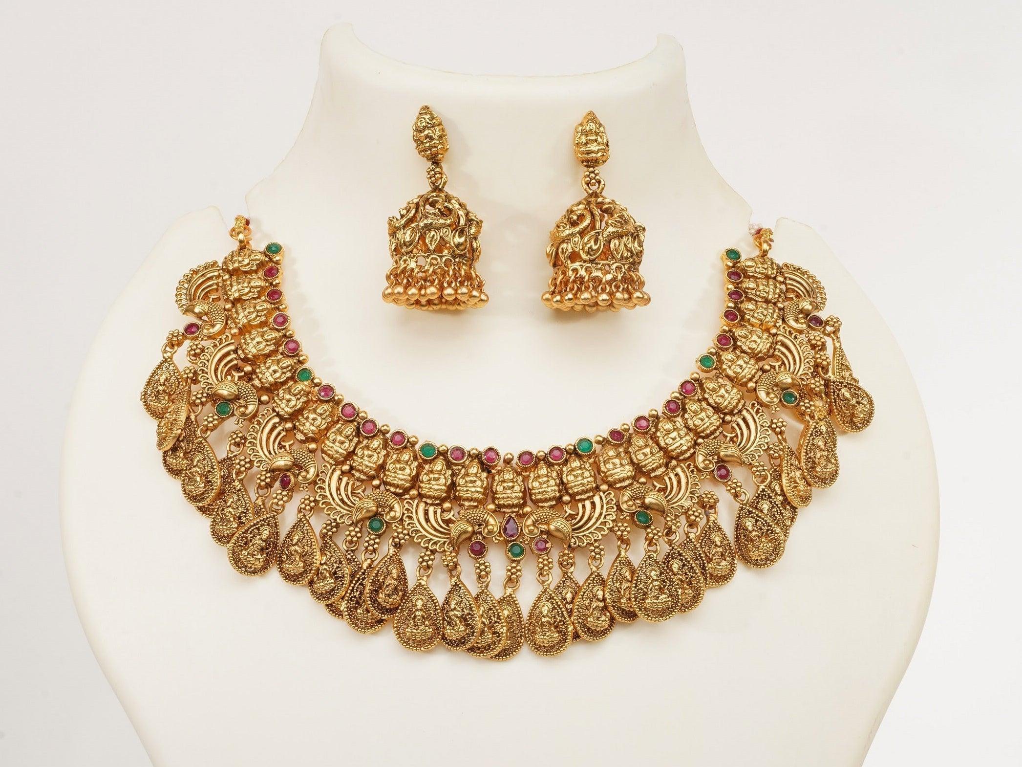 Premium Gold Plated Heavy Look Laxmi Necklace Set 9255N - Griiham