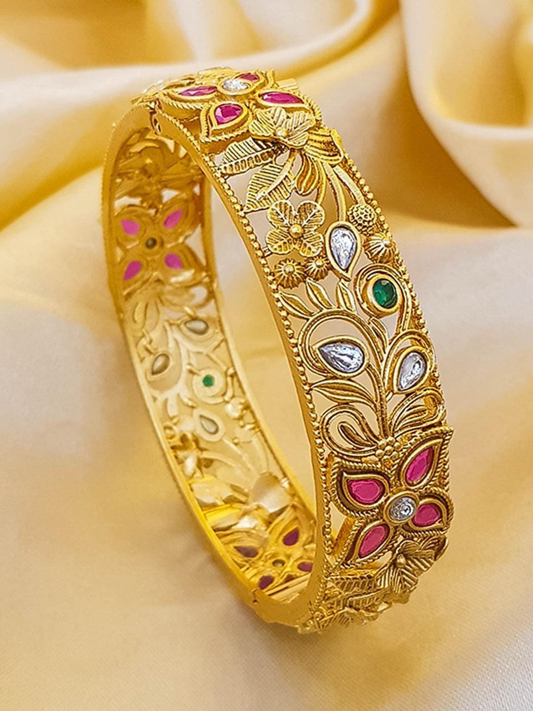 Premium Gold Plated Kada Bangle with Jali Work with screw - Griiham