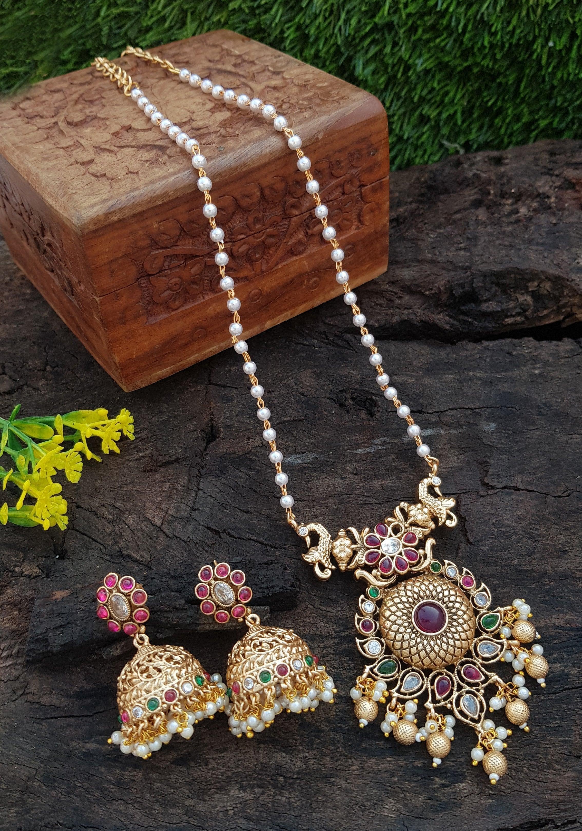 Premium Gold Plated Pendant Set with pearl mala