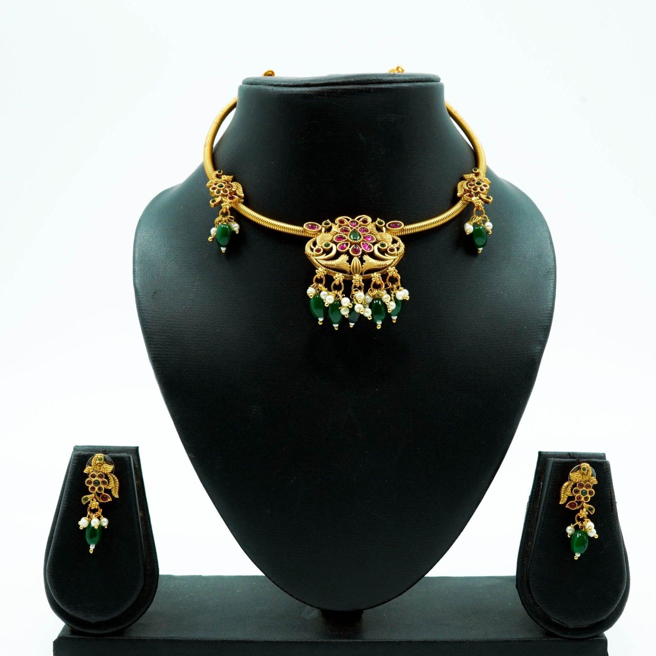 Premium Gold Plated Pipe Necklace set with Multicolour stones 10485N - Griiham