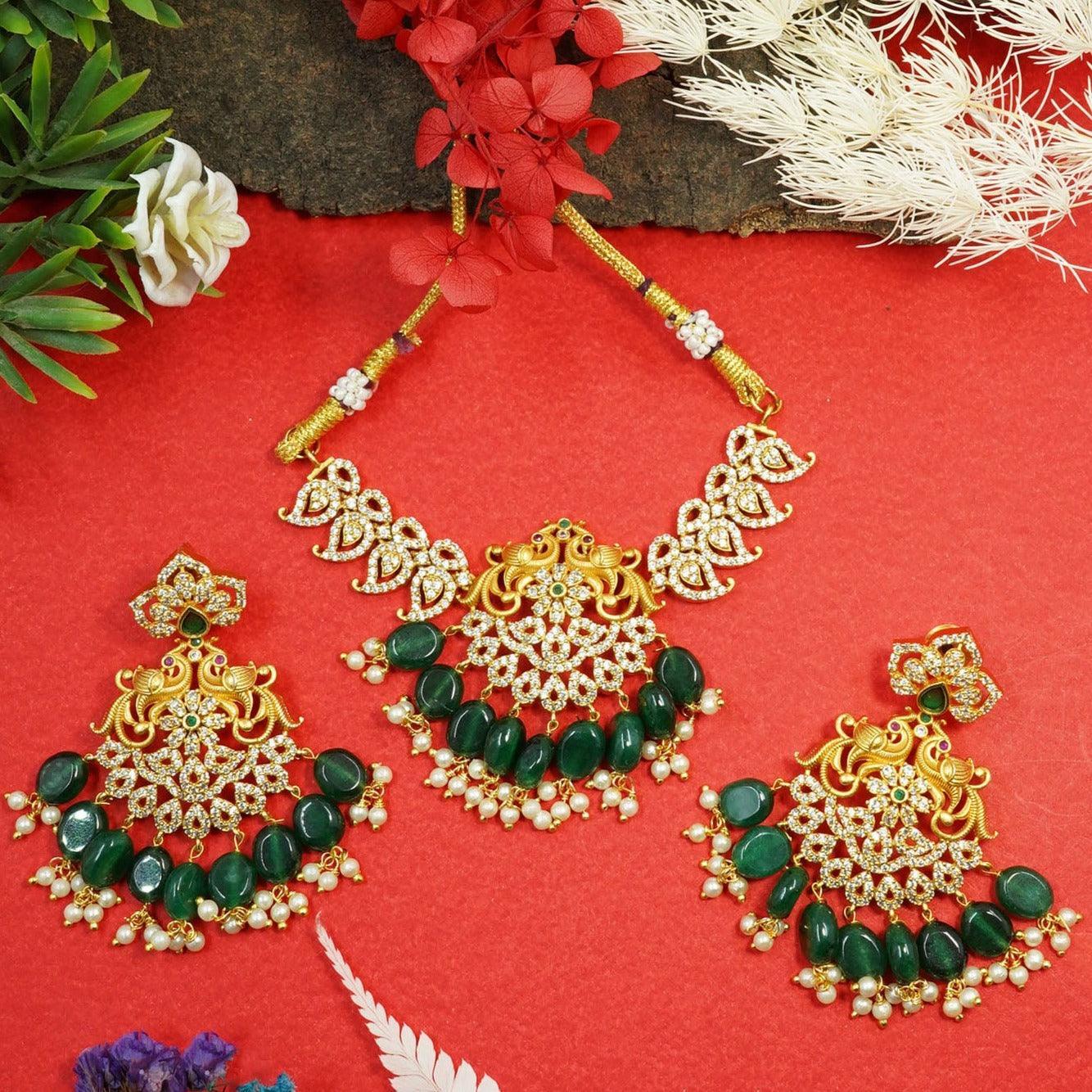 Premium Gold Plated Sayara Collection Multi Colour CZ Stone Choker Necklace set