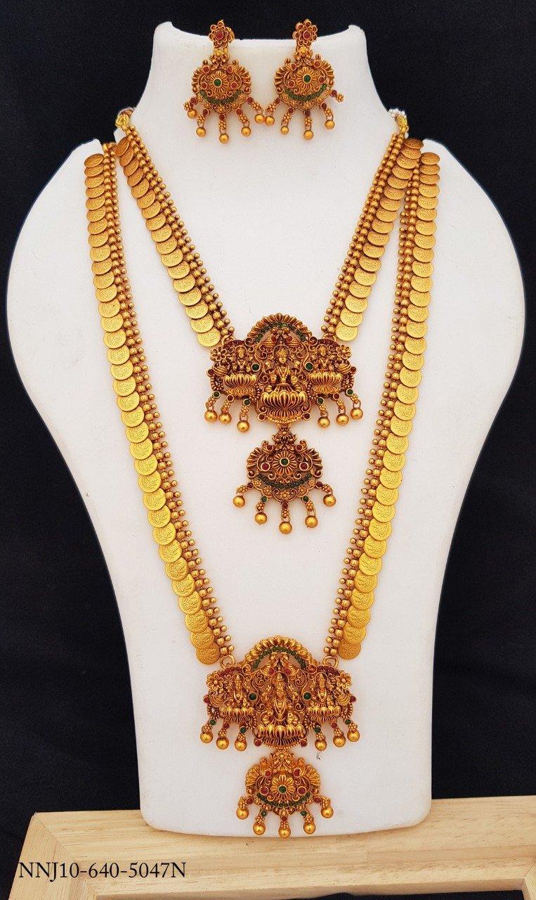 Premium Gold Polish Evergreen bestseller Laxmi Necklace Set combo (Long+short)