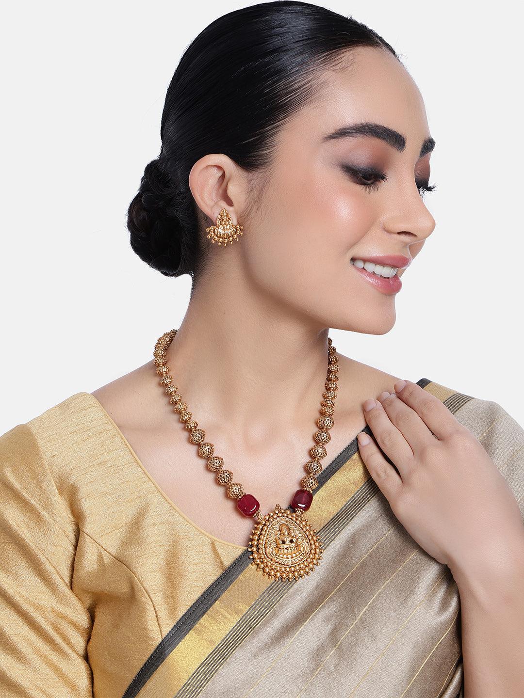 Premium Gold finish Bestseller Long Lakshmi Pendent Necklace - Griiham