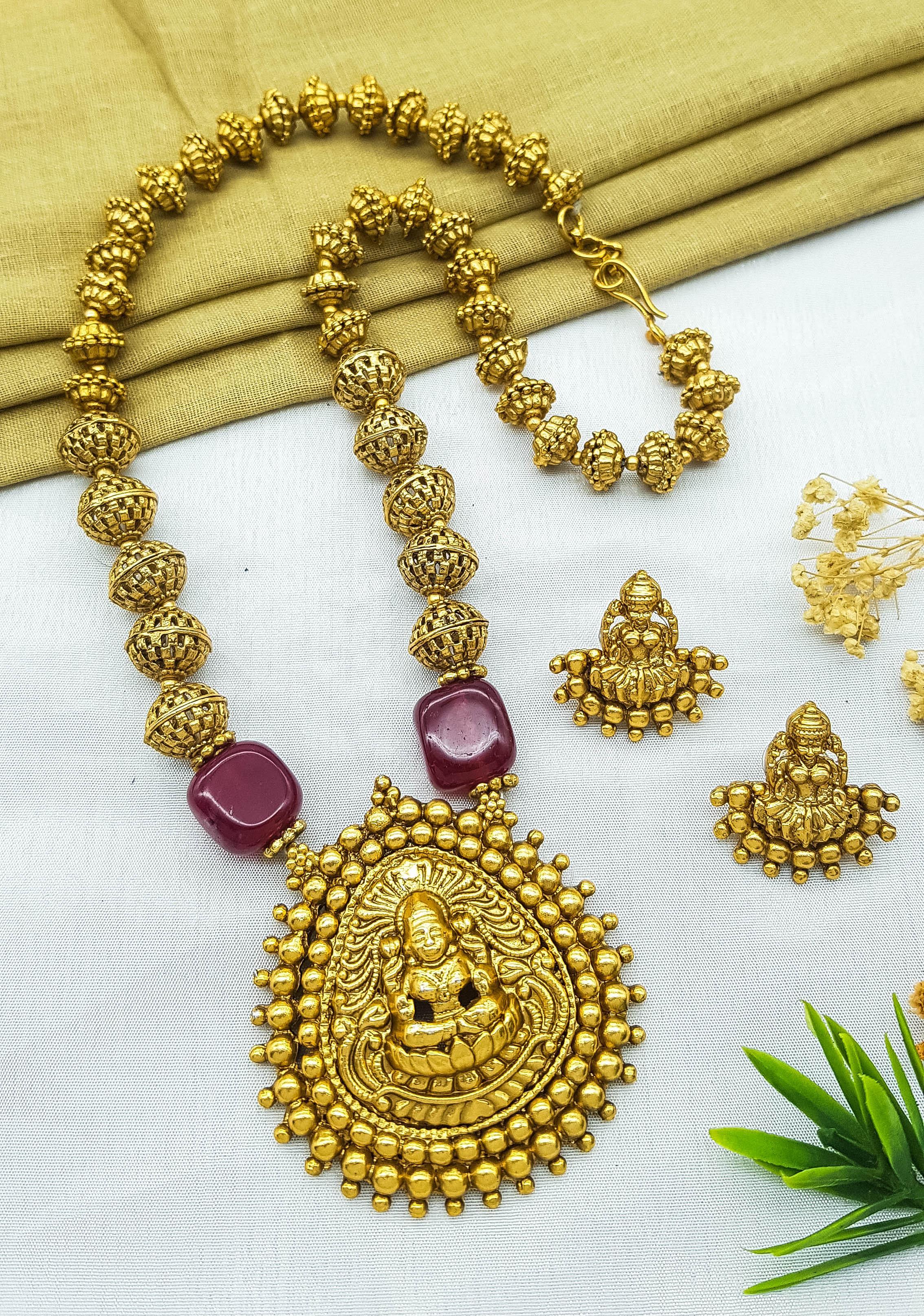 Premium Gold finish Bestseller Long Lakshmi Pendent Necklace