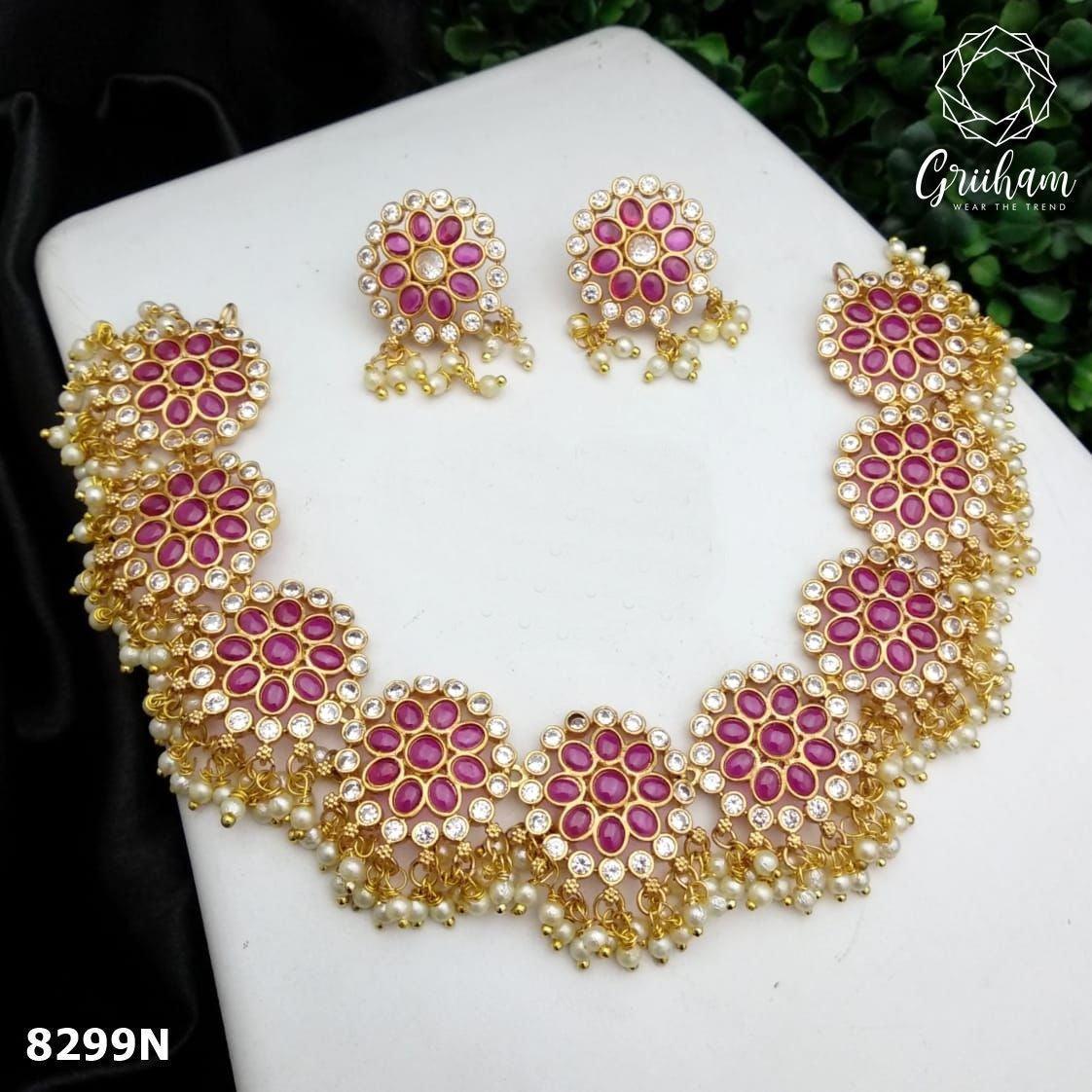 Premium Gold finish Multicolor Stone Cz zercon Necklace set