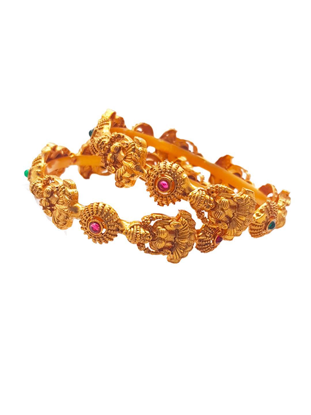 Premium Matt rajwadi gold Plated Set of 2 designer Bangles 8227A-Designer Bangles-Griiham-2.4-Griiham