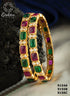 Premium Micro Gold Plated Set of 2 Broad Bangles with Multi Color Stones 9154A-Designer Bangles-Griiham-2.4-Griiham