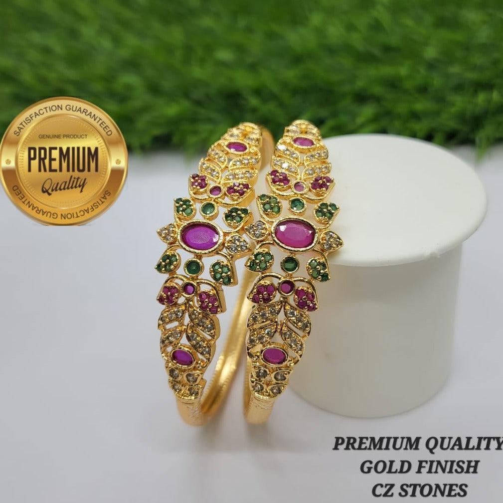 Premium Micro Gold Plated Set of 2 Temple Bangles 9221A-Designer Bangles-Griiham-2.4-Griiham