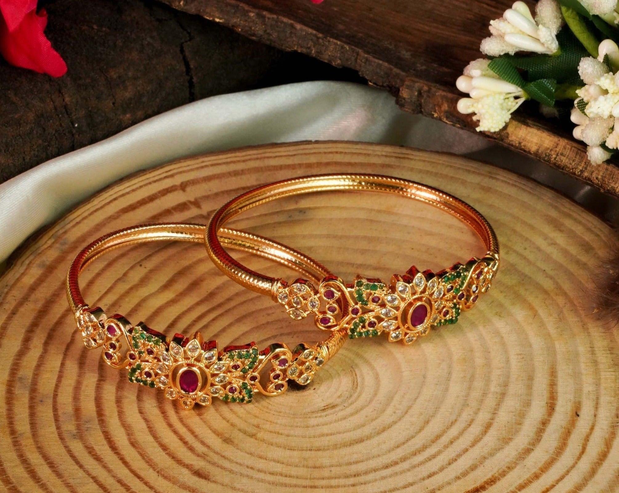 Premium Micro Gold Plated Set of 2 Temple Bangles 9227A - Griiham