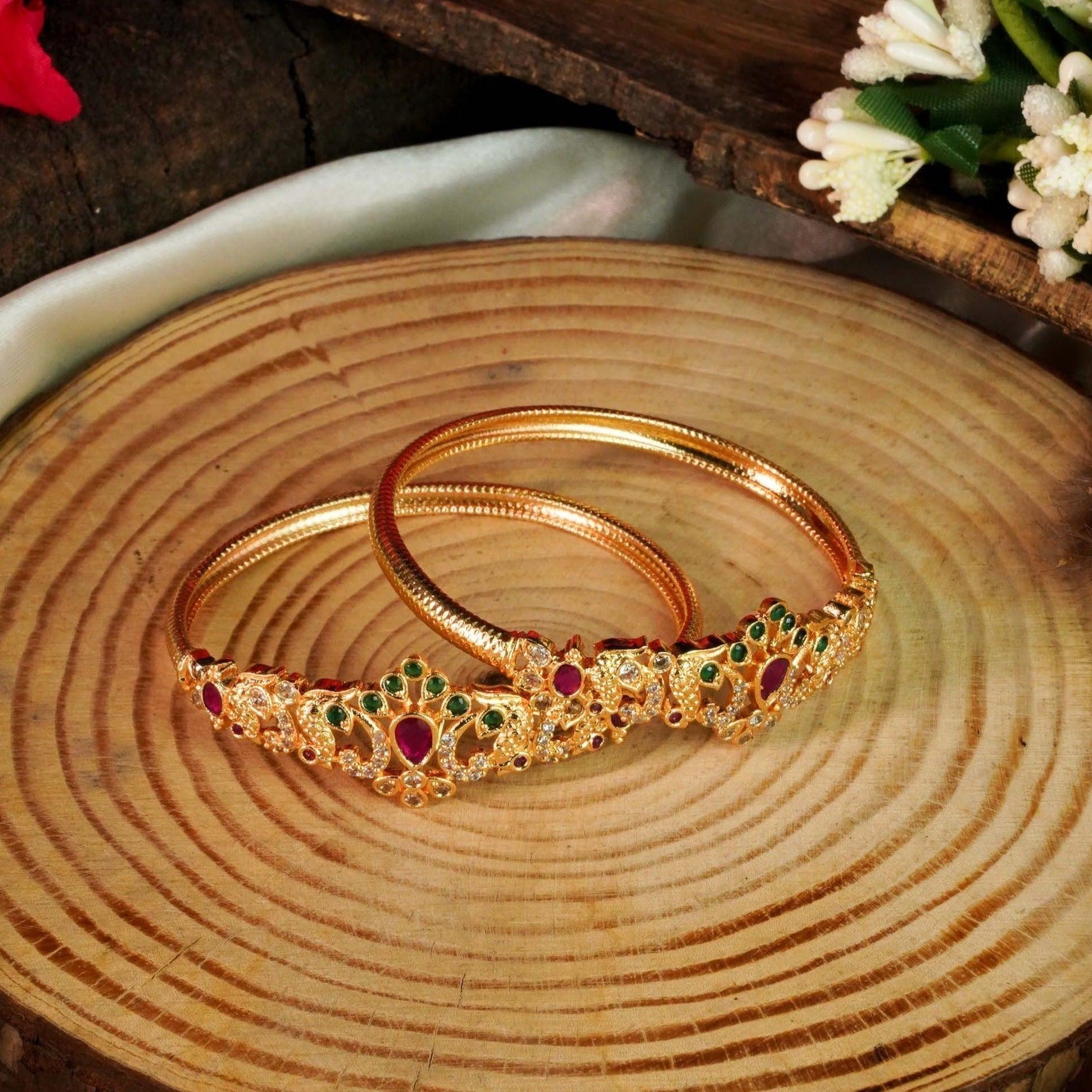 Premium Micro Gold Plated Set of 2 Temple Bangles 9230A - Griiham