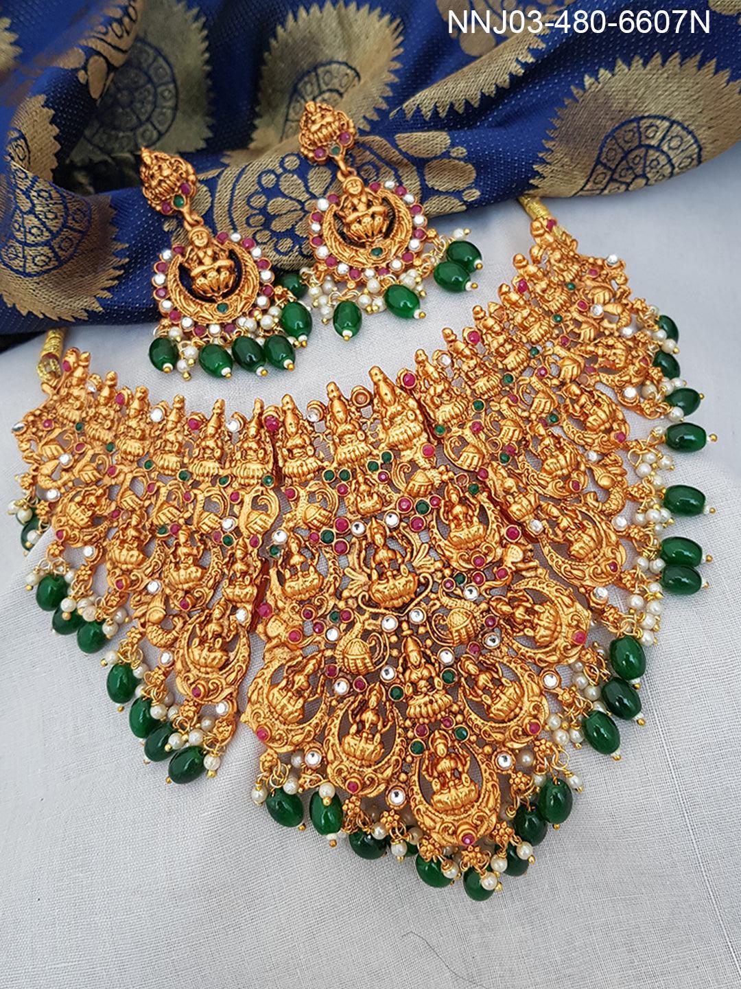 Premium Multicolor Laxmi mix choker set with green drops 6607N - Griiham