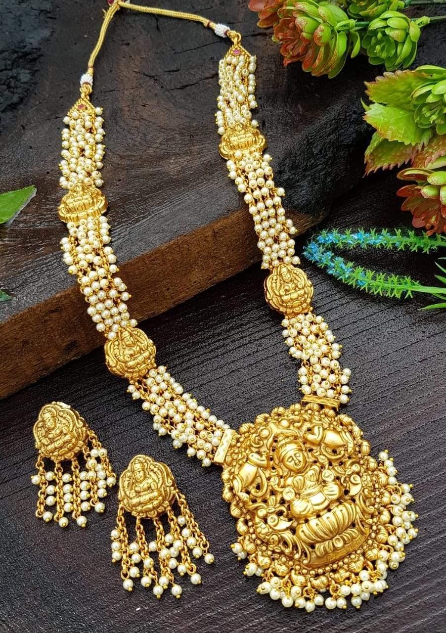 Premium Polish Brass Based grand Nagas Laxmi Haram Necklace 4819N