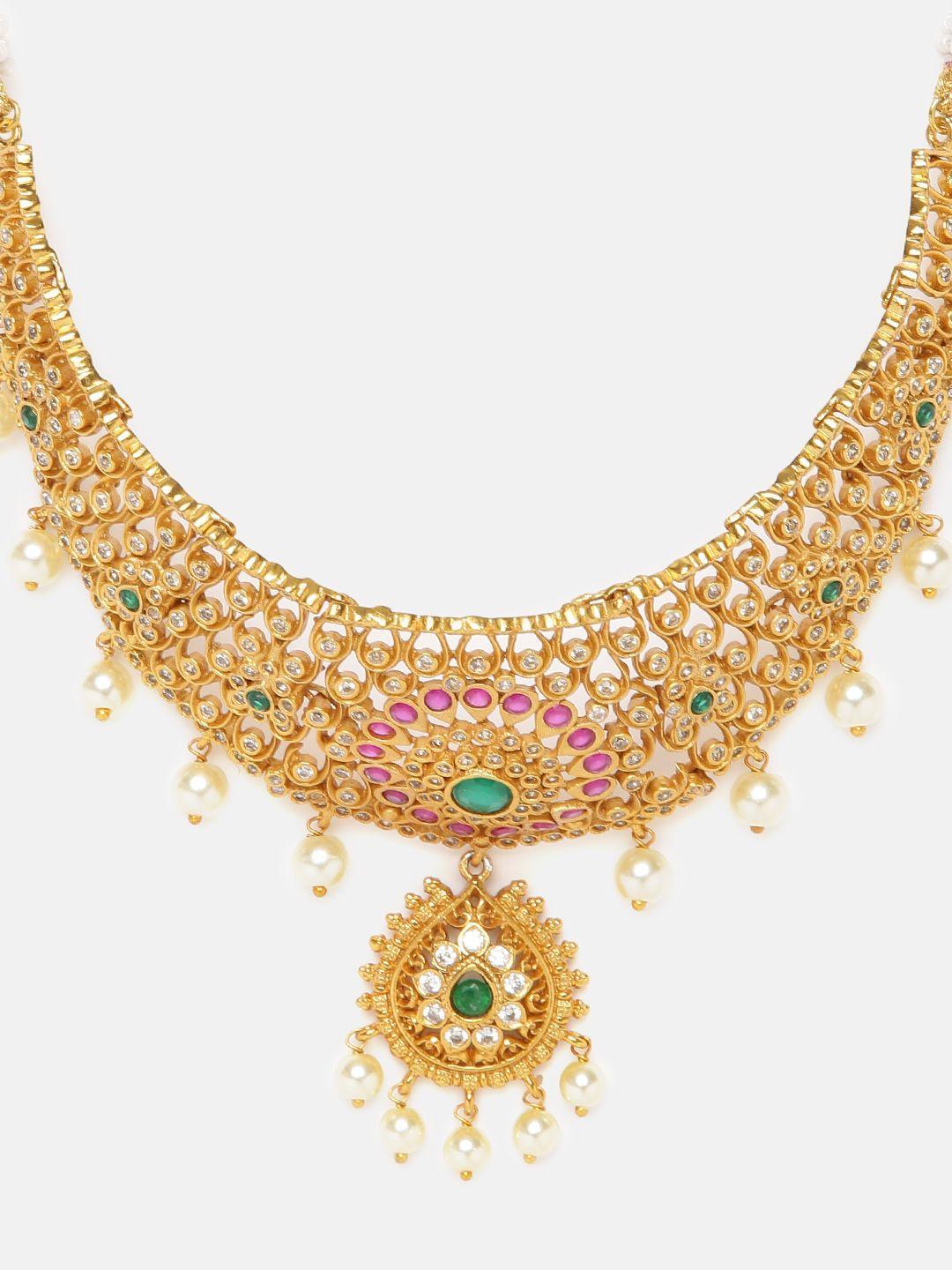 Premium Quality Antique Gold PolishChoker set with Real AD Multicolour stones 5662N