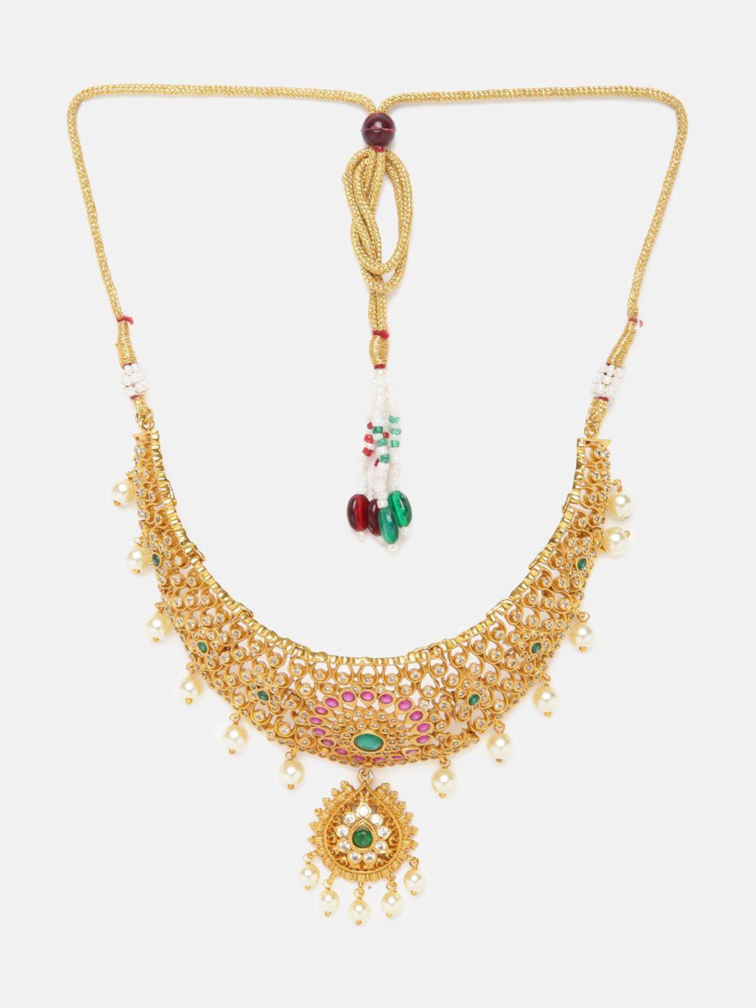 Premium Quality Antique Gold PolishChoker set with Real AD Multicolour stones 5662N