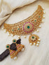 Premium Quality Antique Gold PolishChoker set with Real AD Multicolour stones 5662N