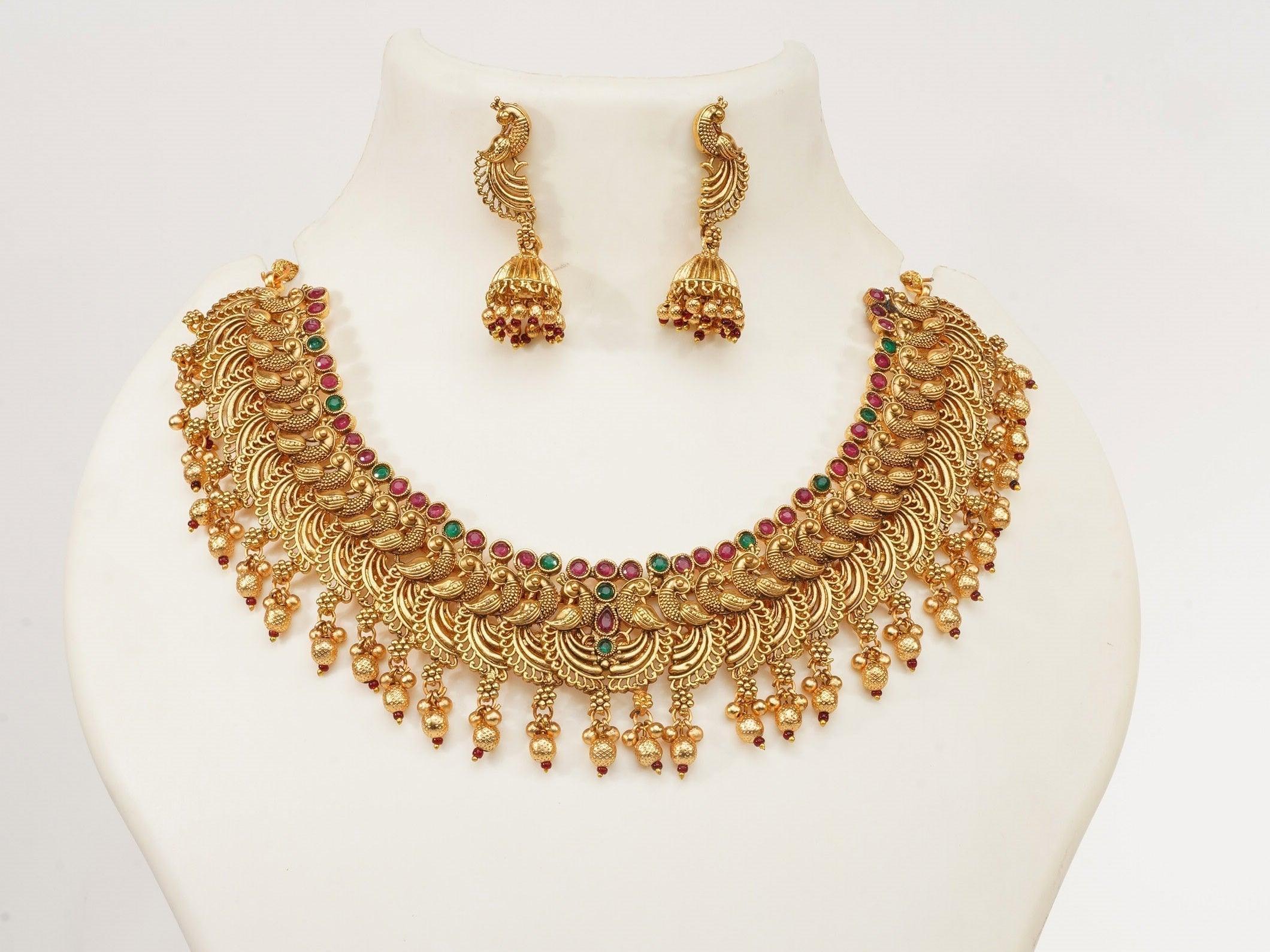 Premium Quality Brass Based Heavy Look Peacock Necklace set - Griiham