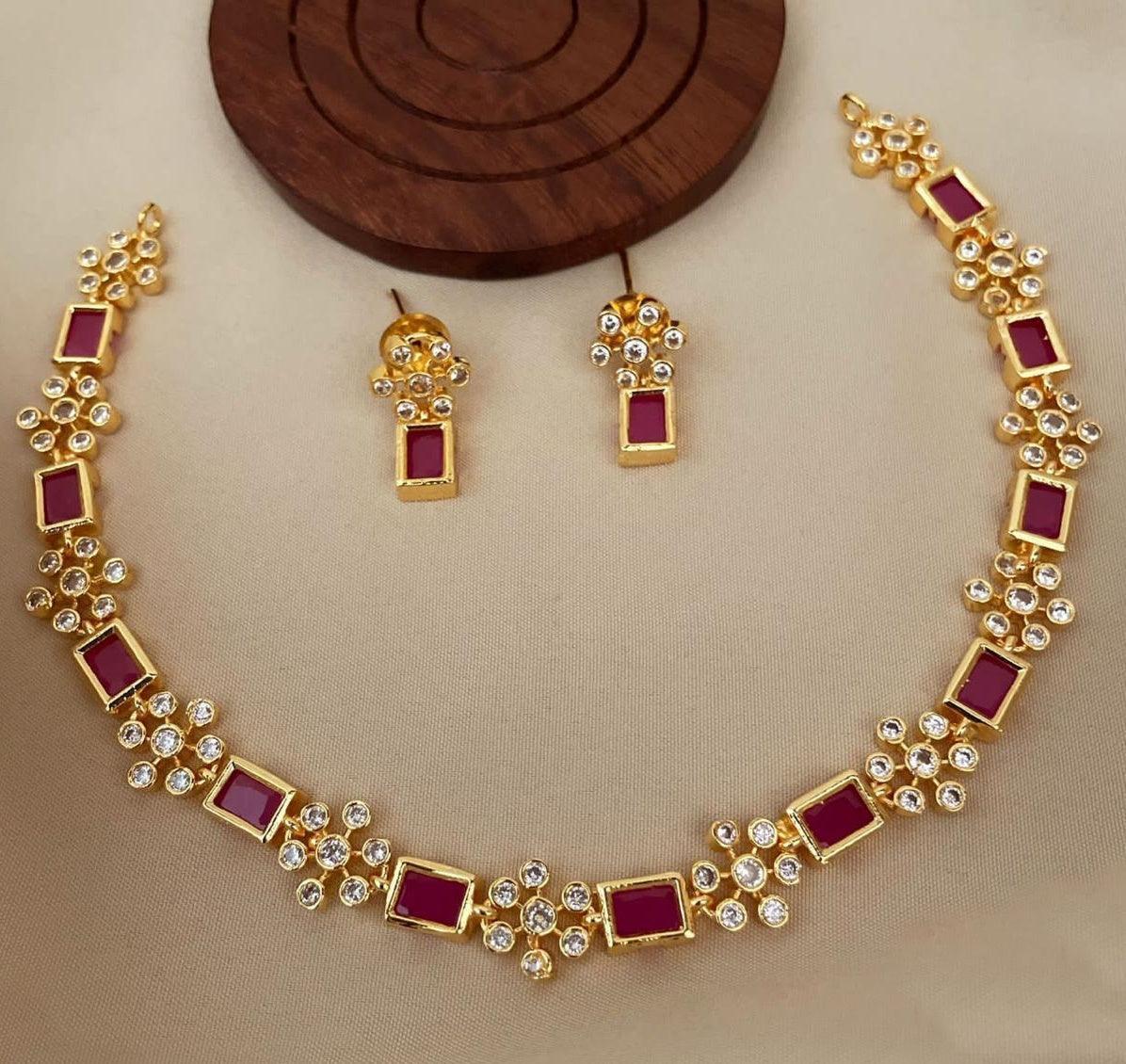 Premium Quality Micro Gold finish Diamond Like Design Necklace set with High Quality AD Stones 9523N - Griiham