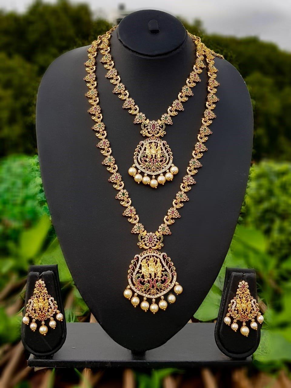 Premium Quality Rampariwar Trending Design Multi Colour AD Necklace Set Combo (Long+short) with Maang Tikka NRG06-1550-4312N