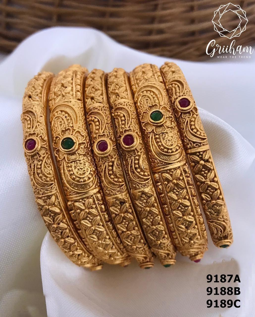 Premium Rajwadi Gold Plated Set of 6 Bangles with pearl 9187A-Designer Bangles-Griiham-2.4-Griiham