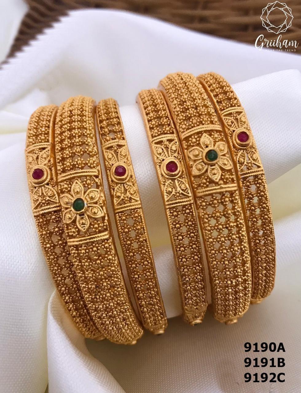 Premium Rajwadi Gold Plated Set of 6 Bangles with pearl 9190A-Designer Bangles-Griiham-2.4-Griiham