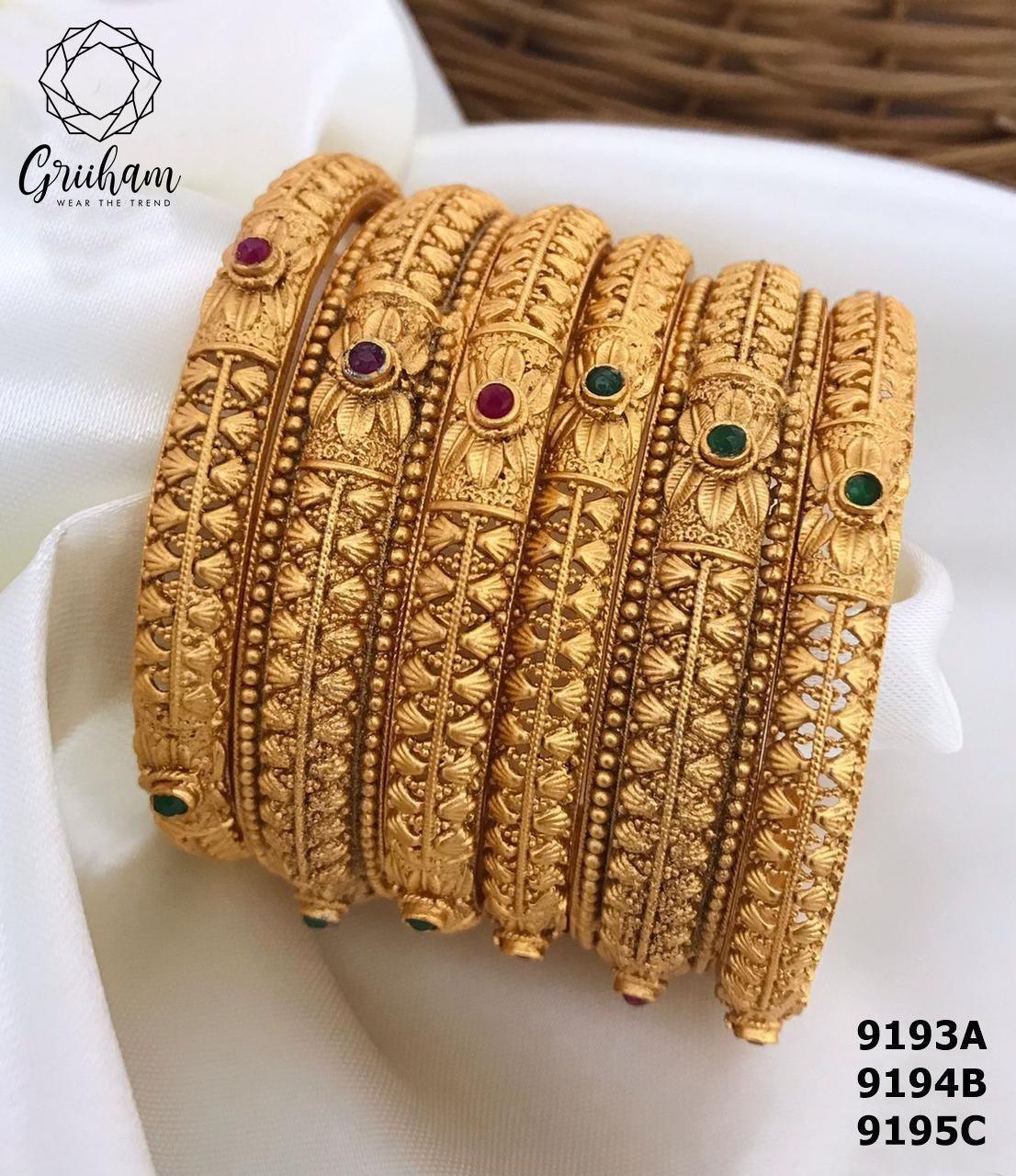 Premium Rajwadi Gold Plated Set of 6 Bangles with pearl 9193A-Designer Bangles-Griiham-2.4-Griiham