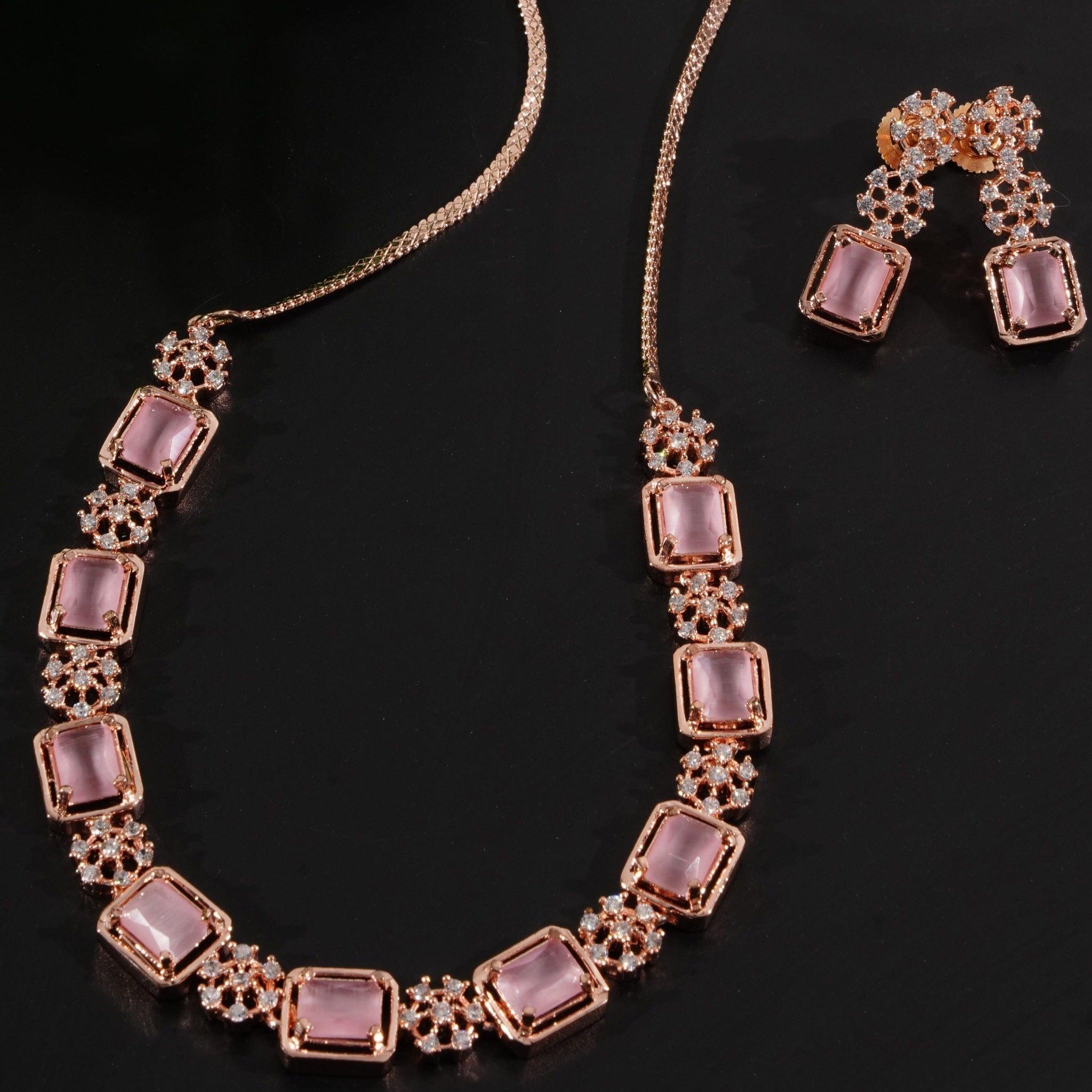 Premium Rose Gold Plated Short Monalisa stone necklace set 8819N - Griiham