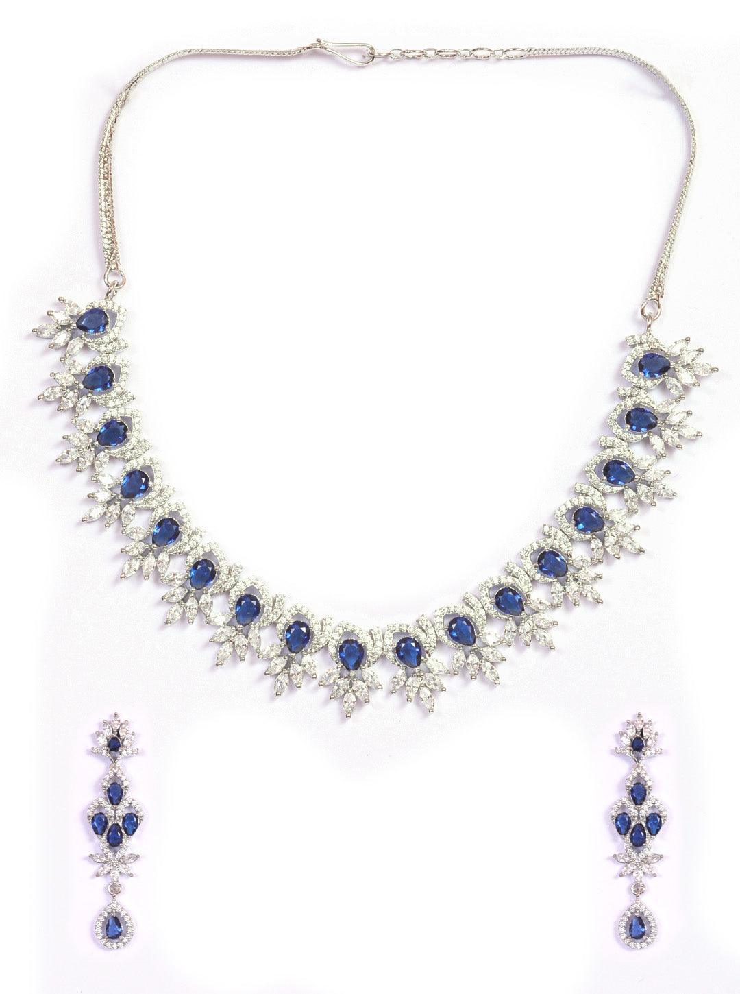 Premium Rose Gold Plated with sparkling Blue and White CZ stones designer Necklace Set 8943N - Griiham