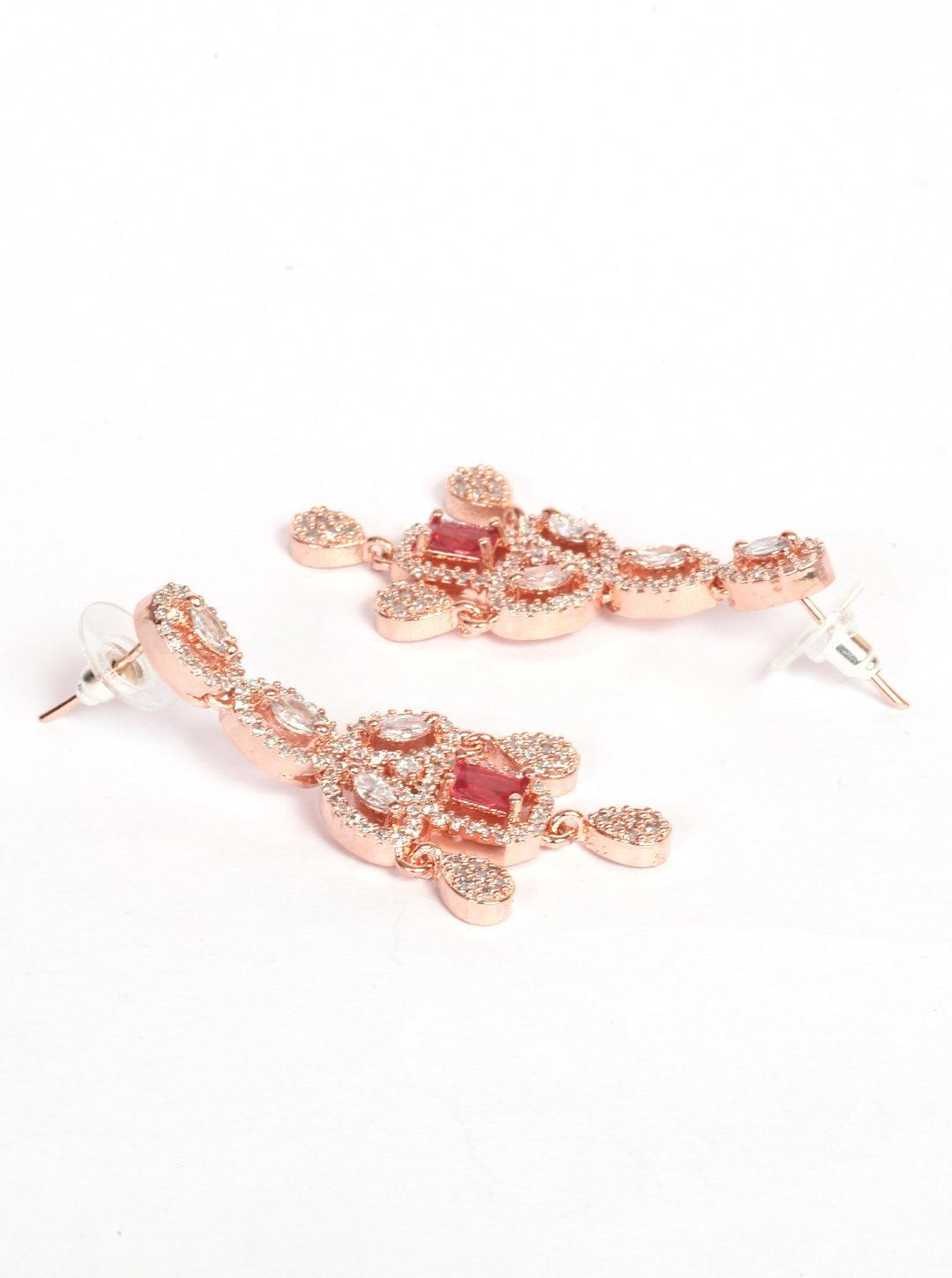 Premium Rose Gold Plated with sparkling Red White CZ stones designer Necklace Set 8919N - Griiham