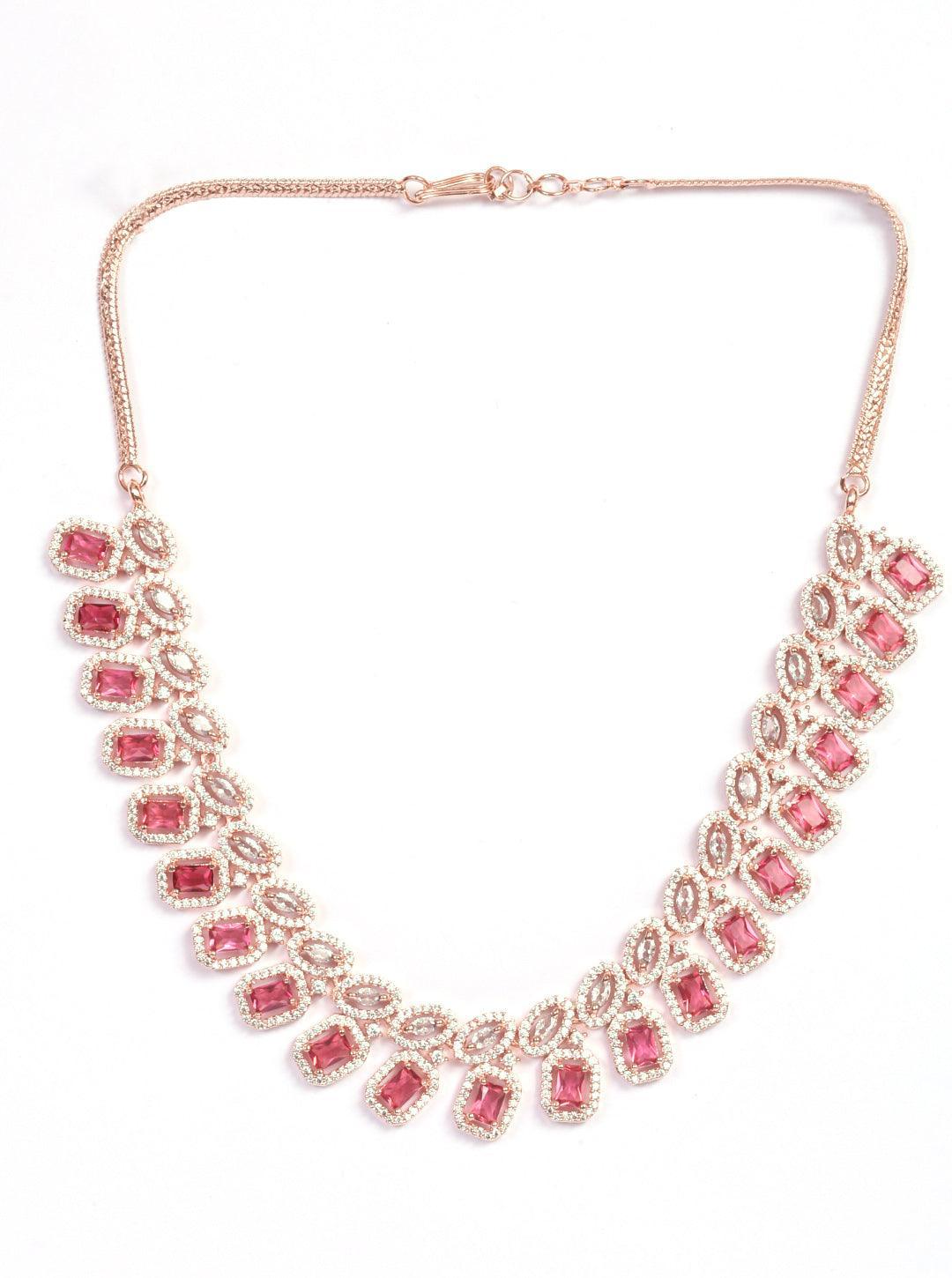 Premium Rose Gold Plated with sparkling Red White CZ stones designer Necklace Set 8919N - Griiham