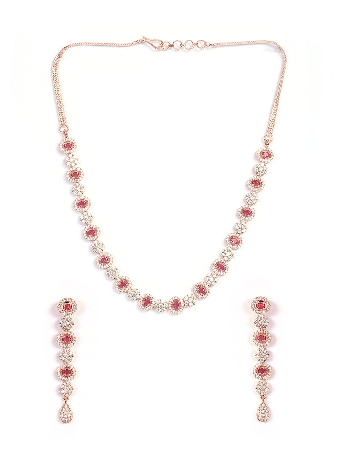 Premium Rose Gold Plated with sparkling Red and White CZ stones designer Necklace Set 8945N - Griiham