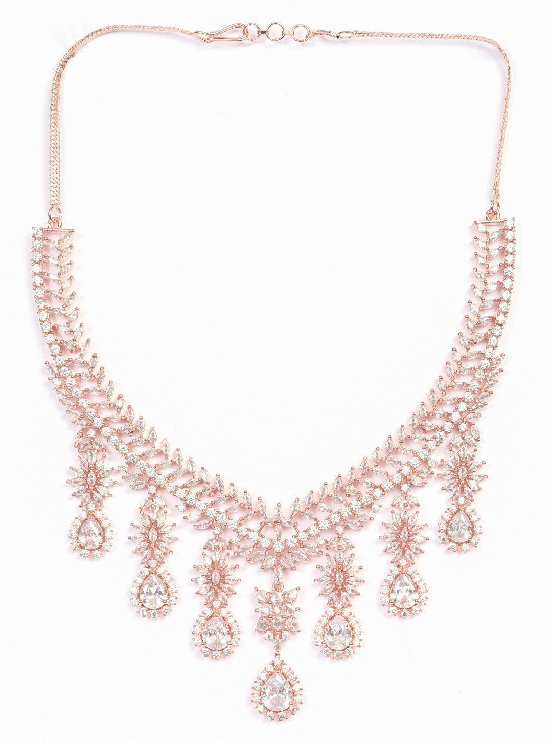 Premium Rose Gold Plated with sparkling White CZ stones Bridal Necklace Set 8922N - Griiham